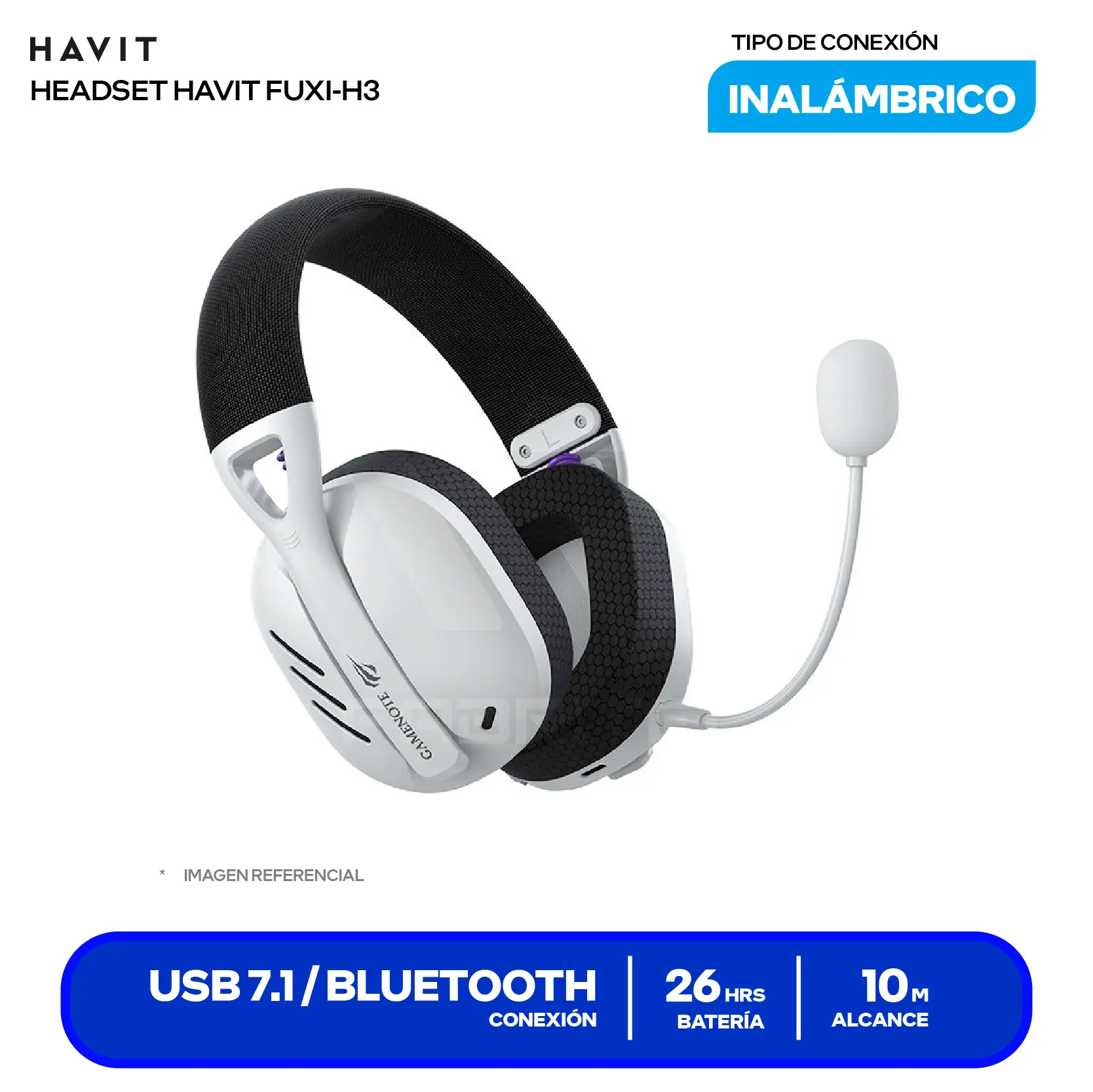 Audífono Gamer Havit Fuxi-H3 Blanco/Gris (HVGMH-FUXI-H3-WB) Bluetooth, USB, Micrófono Integrado