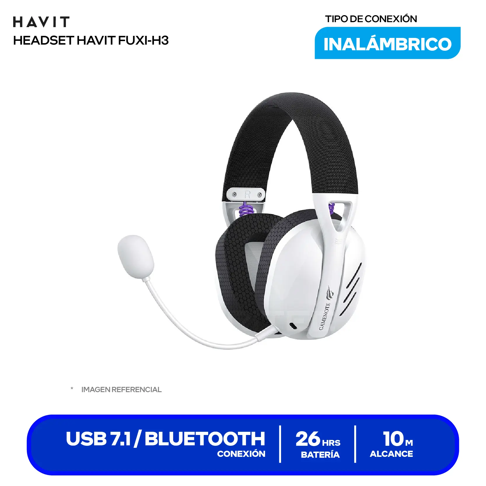 Audífono Gamer Havit Fuxi-H3 Blanco/Gris (HVGMH-FUXI-H3-WB) Bluetooth, USB, Micrófono Integrado