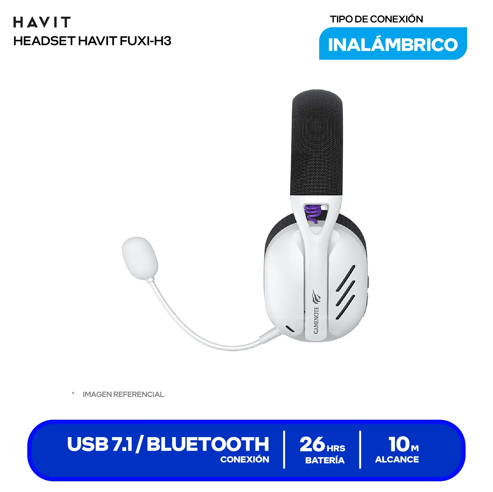 Audífono Gamer Havit Fuxi-H3 Blanco/Gris (HVGMH-FUXI-H3-WB) Bluetooth, USB, Micrófono Integrado