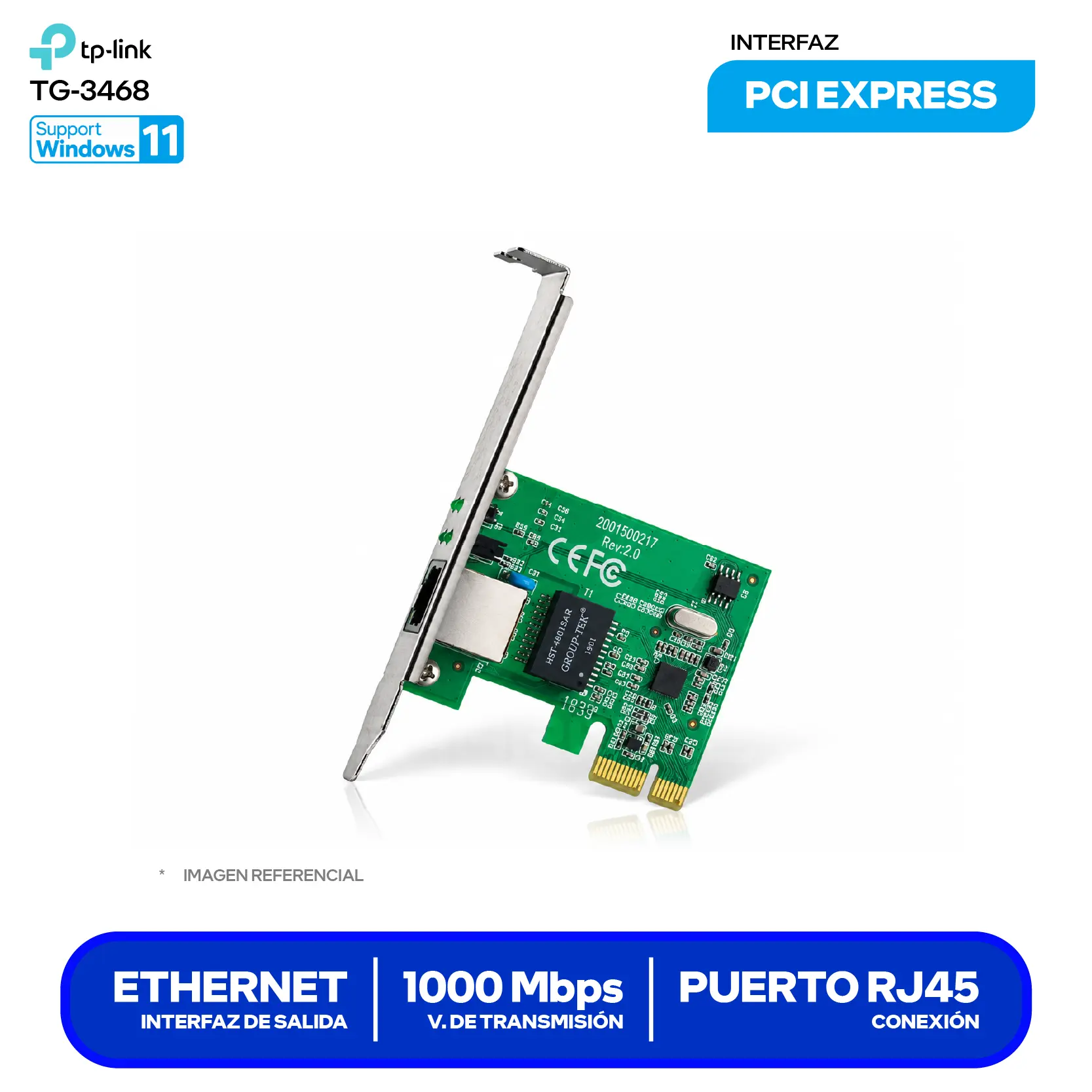 Adaptador de Red PCI Express TP-Link TG-3468 (0101502028) Interfaz PCIe, 10/100/1000 Mbps