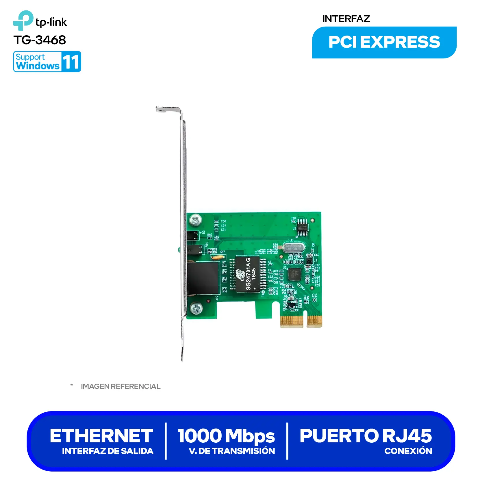 Adaptador de Red PCI Express TP-Link TG-3468 (0101502028) Interfaz PCIe, 10/100/1000 Mbps