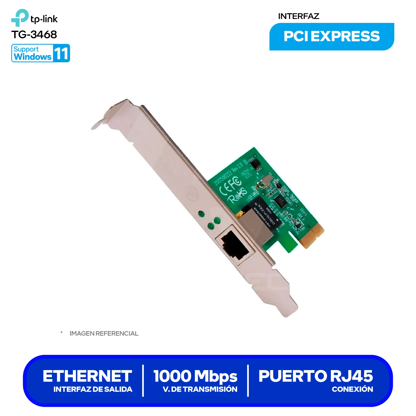 Adaptador de Red PCI Express TP-Link TG-3468 (0101502028) Interfaz PCIe, 10/100/1000 Mbps