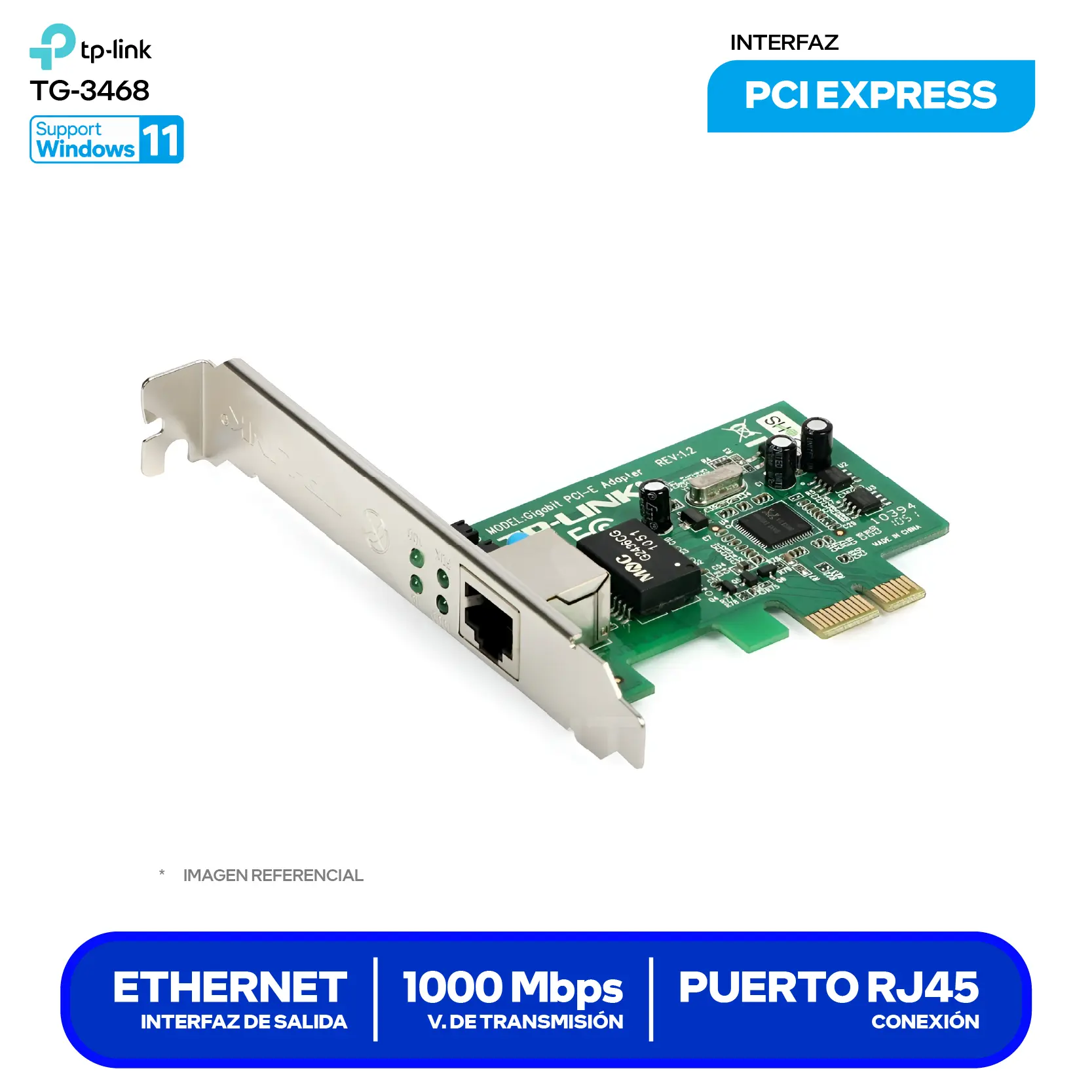 Adaptador de Red PCI Express TP-Link TG-3468 (0101502028) Interfaz PCIe, 10/100/1000 Mbps