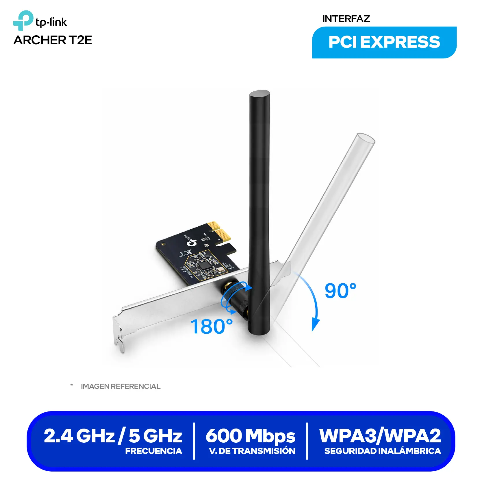Adaptador PCI Express TP-Link Archer T2E AC600 (0152502521) Doble Banda, Antena Desmontable