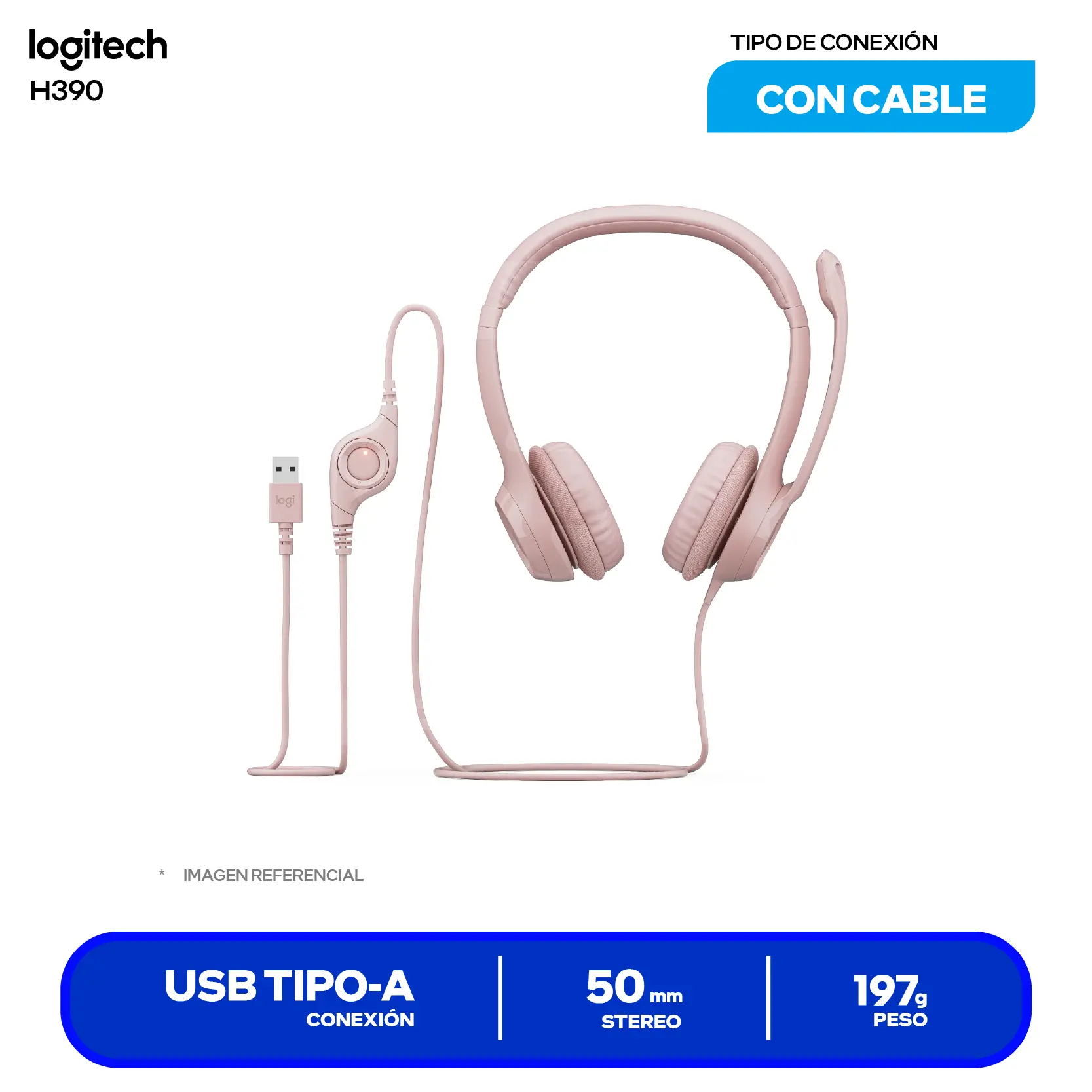 Audífono de Oficina Logitech H390 Negro (981-001280), USB, Micrófono Integrado