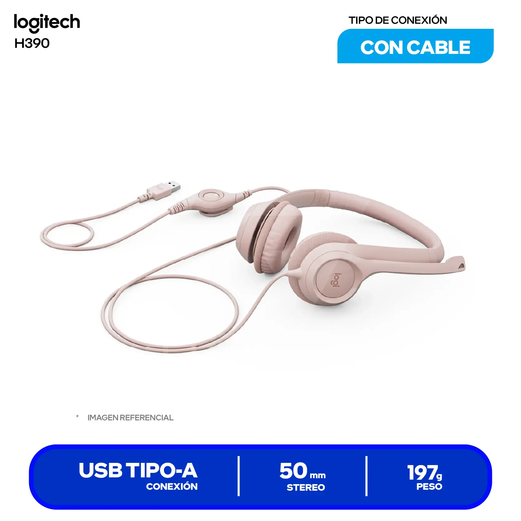 Audífono de Oficina Logitech H390 Negro (981-001280), USB, Micrófono Integrado
