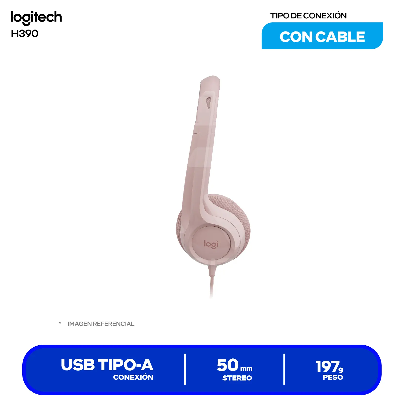 Audífono de Oficina Logitech H390 Negro (981-001280), USB, Micrófono Integrado
