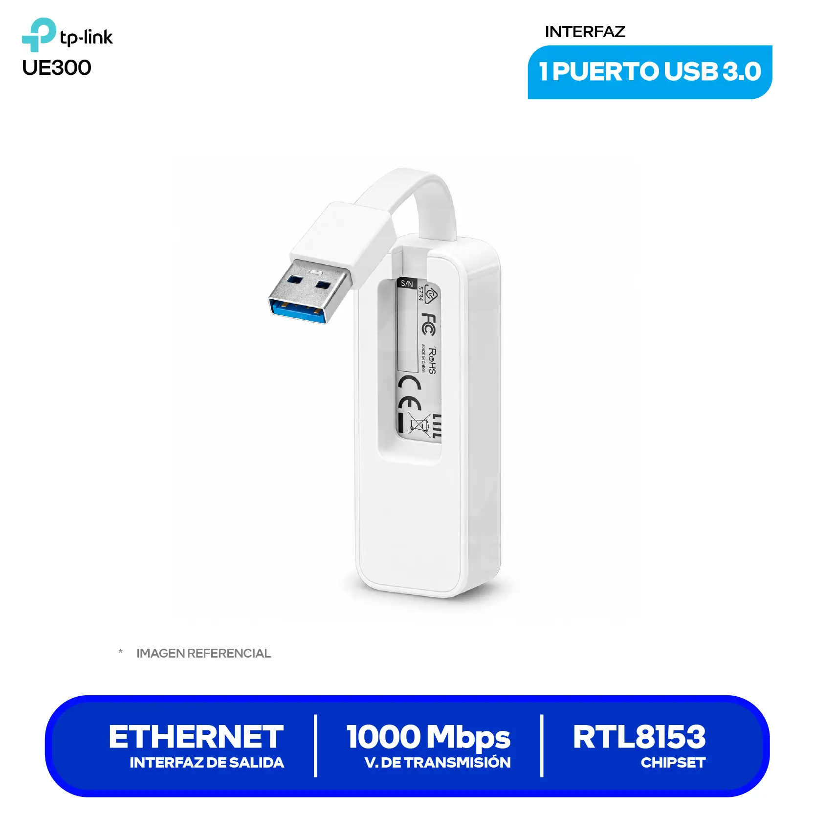 Adaptador USB TP-Link UE300 (0101502051) USB 3.0, 10/100/1000Mbps