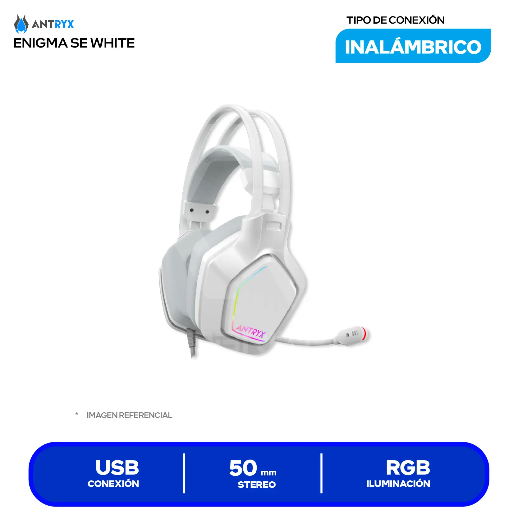 Audífono Gamer Antryx Enigma SE Blanco (AGH-7320WR7V) USB, Micrófono Integrado