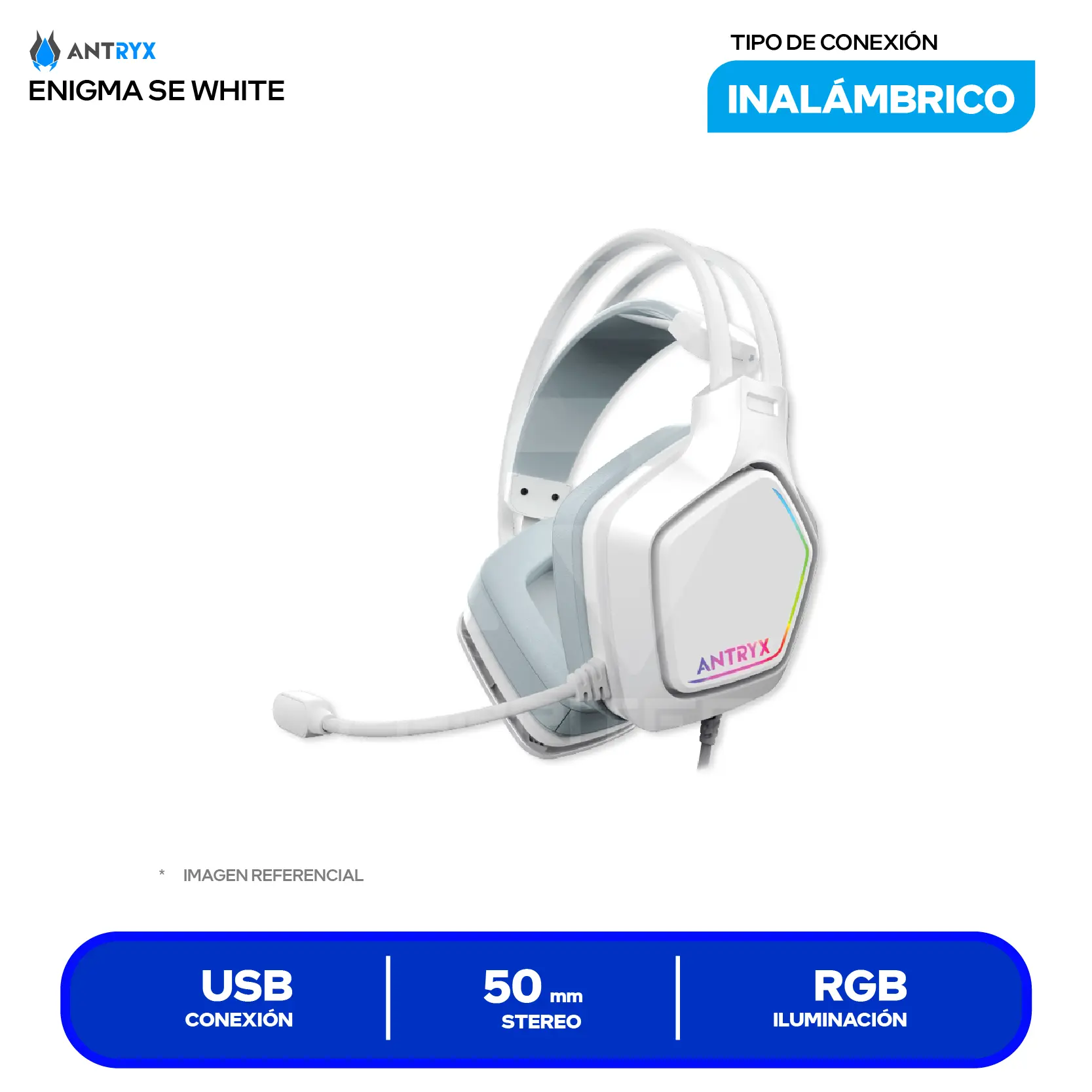 Audífono Gamer Antryx Enigma SE Blanco (AGH-7320WR7V) USB, Micrófono Integrado