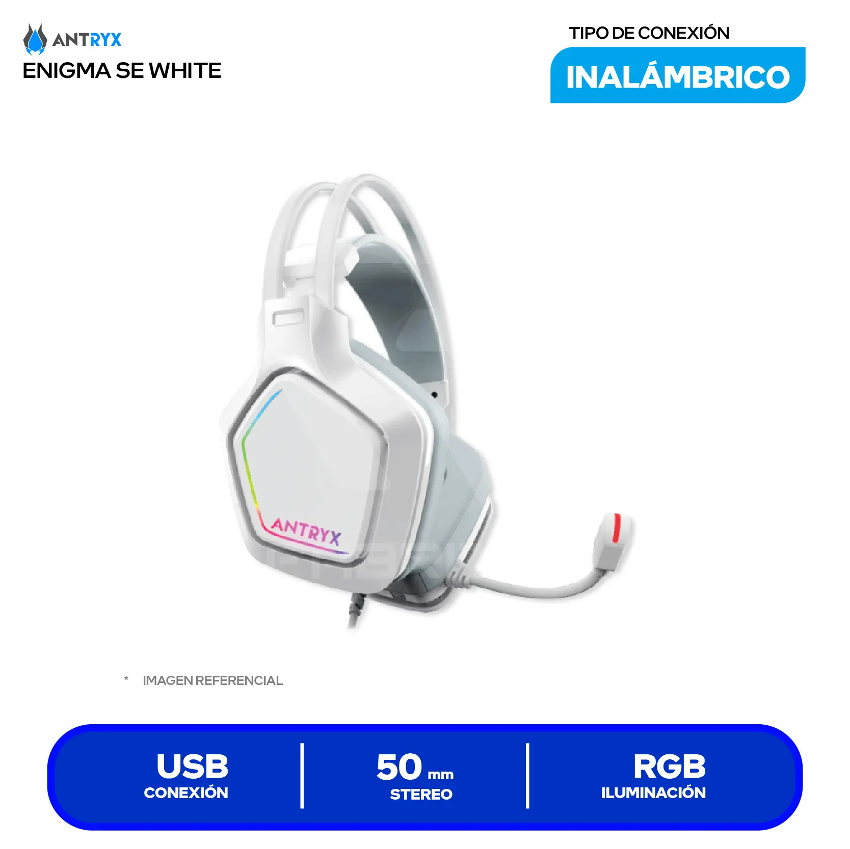 Audífono Gamer Antryx Enigma SE Blanco (AGH-7320WR7V) USB, Micrófono Integrado