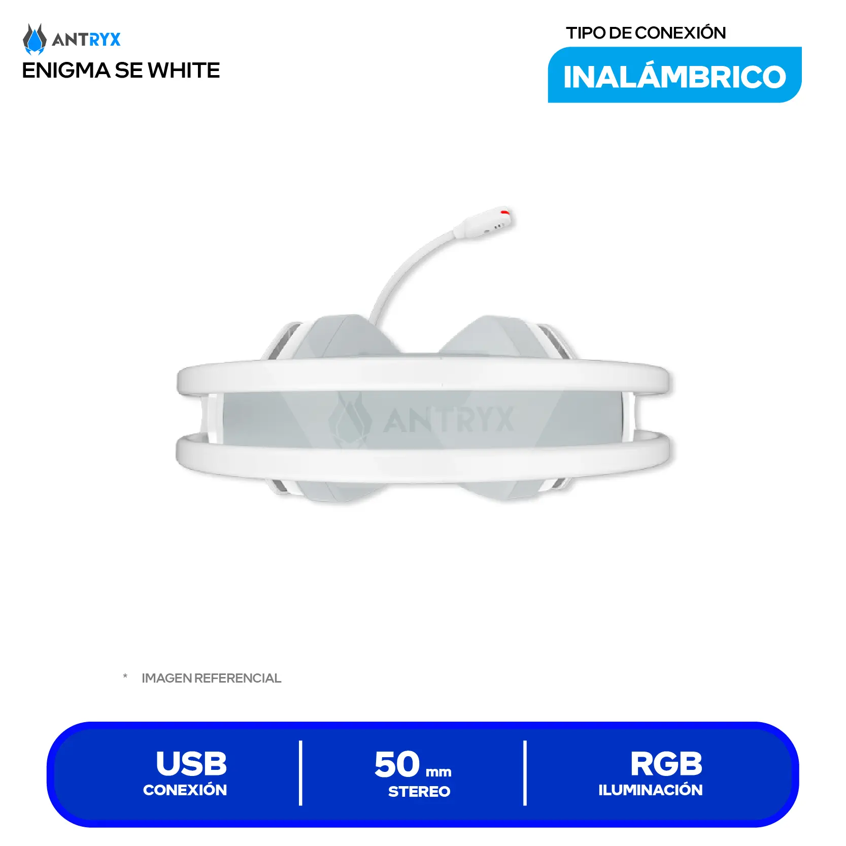 Audífono Gamer Antryx Enigma SE Blanco (AGH-7320WR7V) USB, Micrófono Integrado
