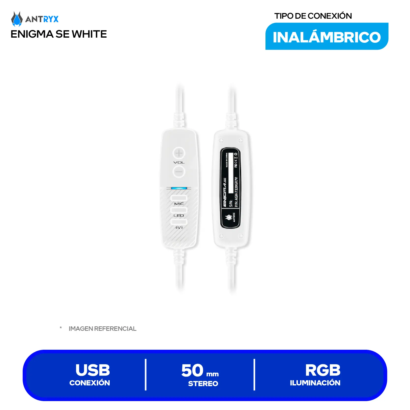 Audífono Gamer Antryx Enigma SE Blanco (AGH-7320WR7V) USB, Micrófono Integrado