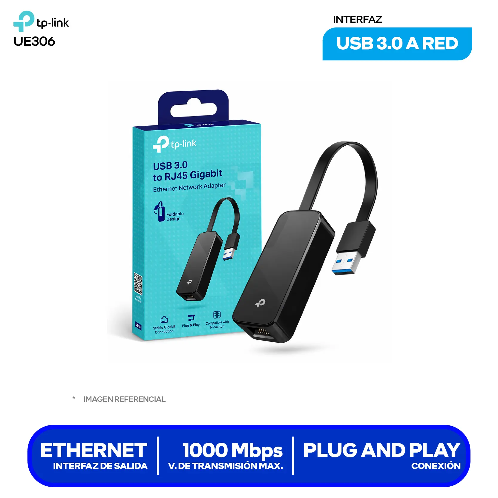 Adaptador USB TP-Link UE306 (UE306) USB 3.0, 10/100/1000 Mbps