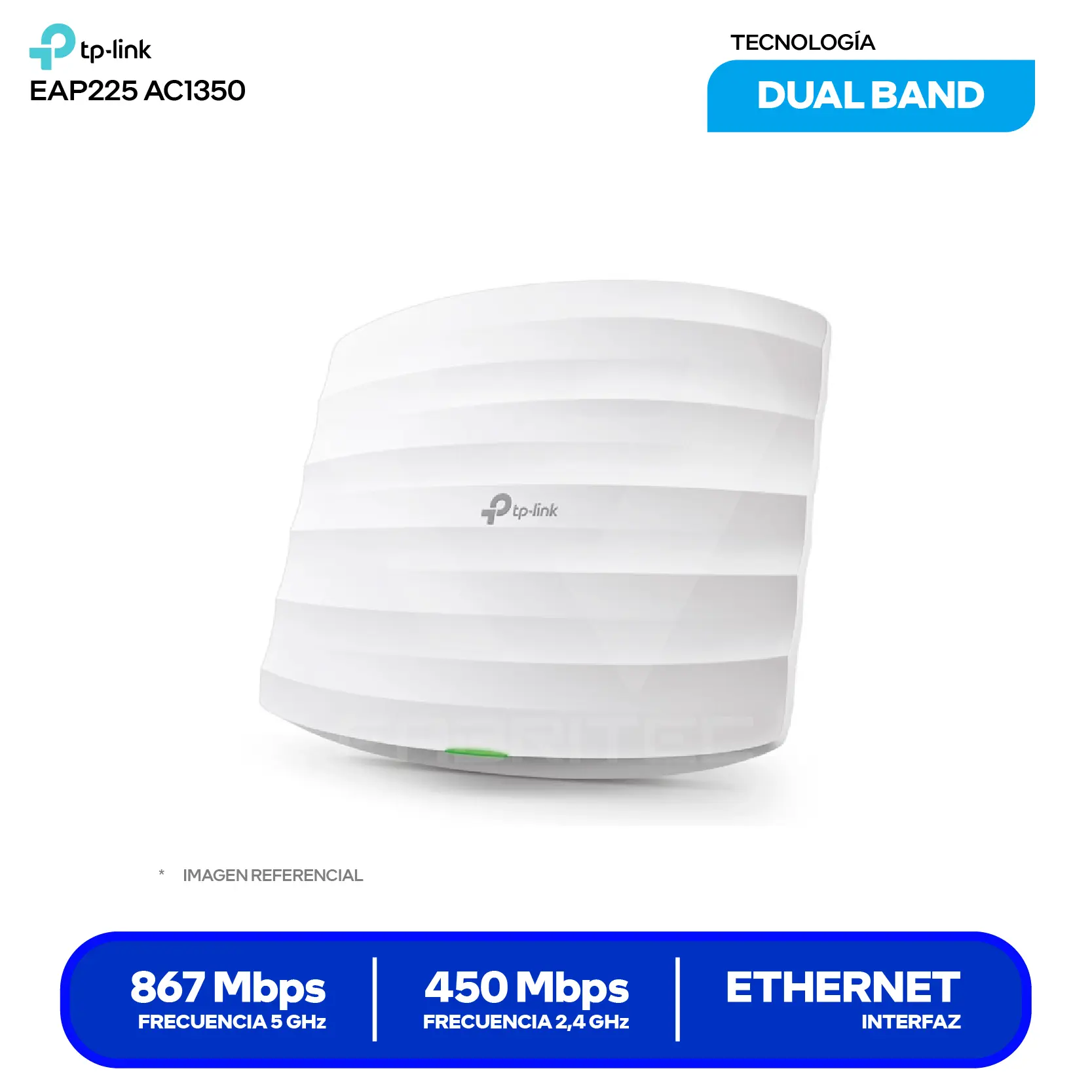 Access Point Inalámbrico TP-Link EAP225 AC1350 (0100000242) Doble Banda, MU-MIMO, PoE