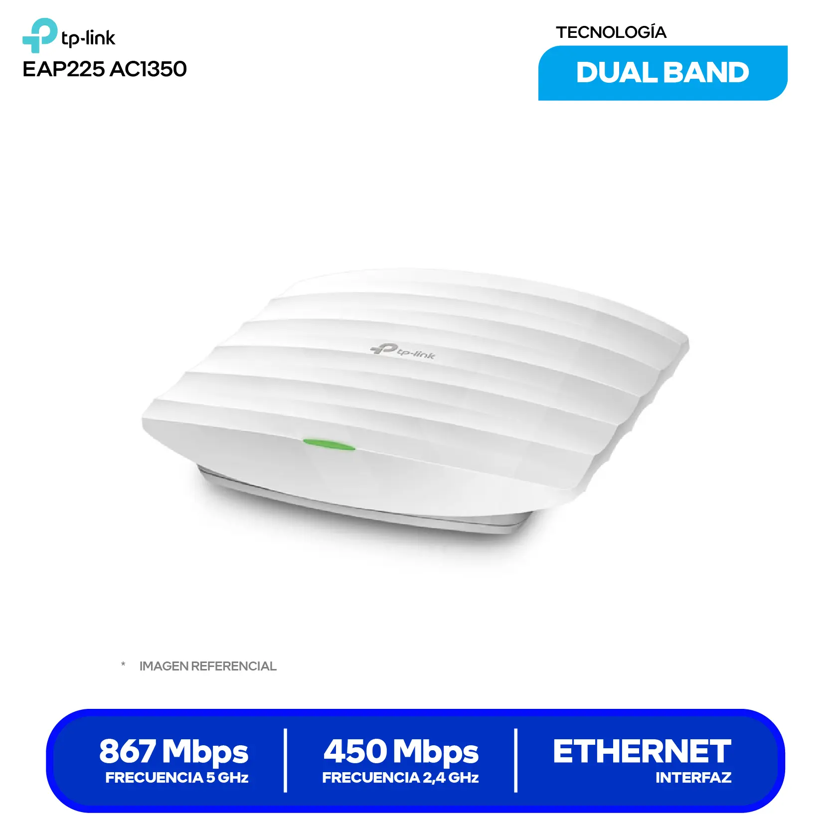 Access Point Inalámbrico TP-Link EAP225 AC1350 (0100000242) Doble Banda, MU-MIMO, PoE