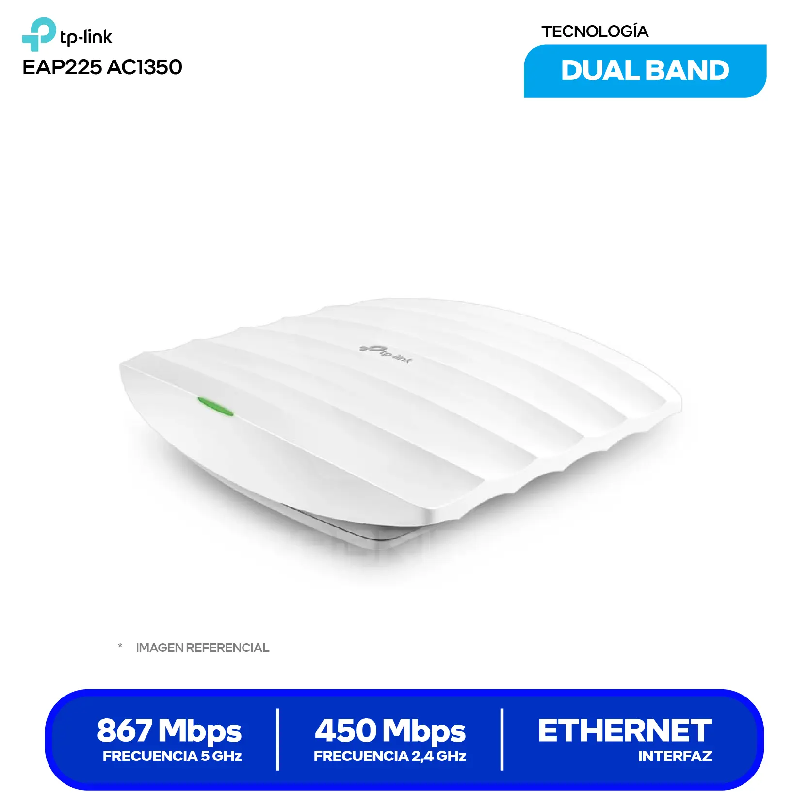 Access Point Inalámbrico TP-Link EAP225 AC1350 (0100000242) Doble Banda, MU-MIMO, PoE