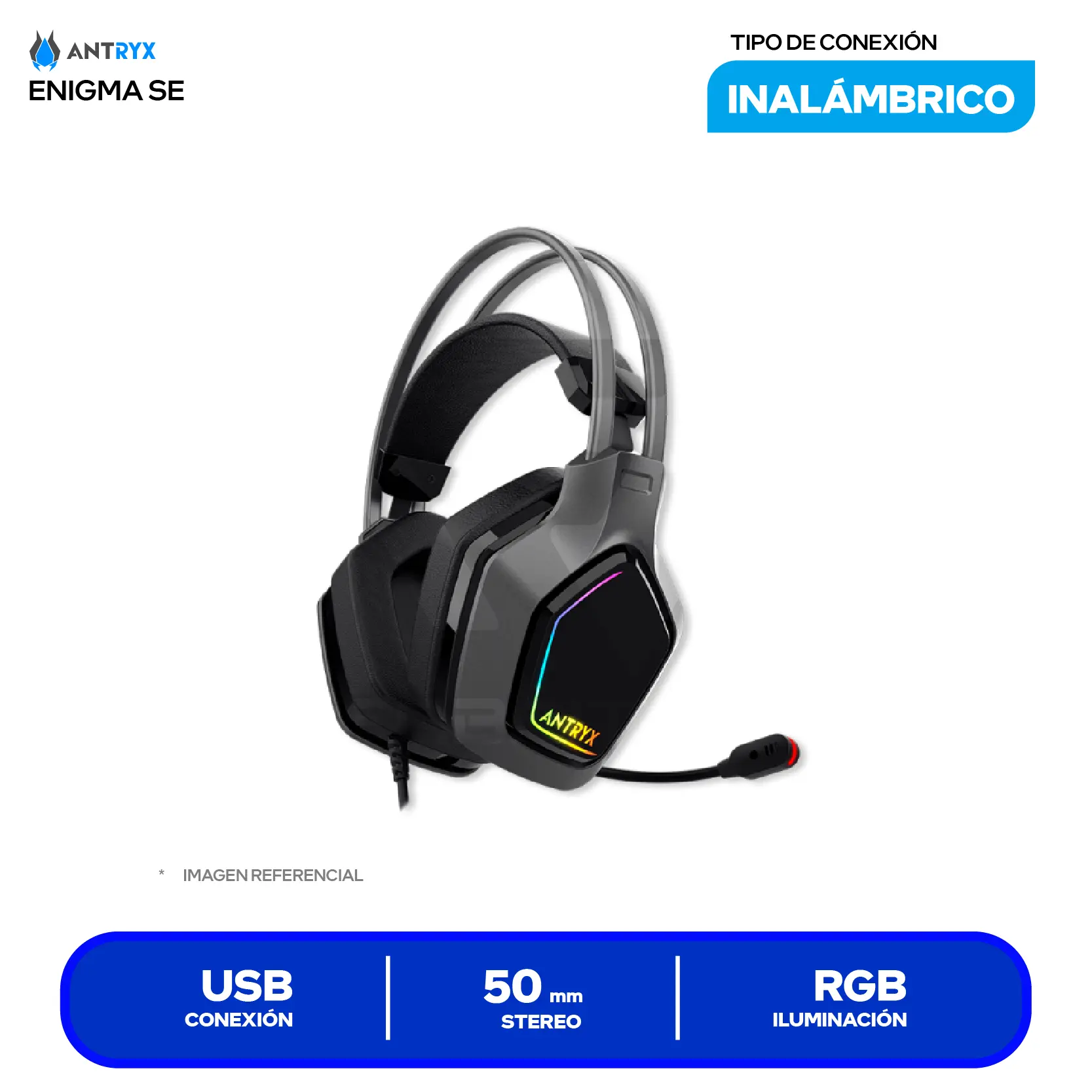 Audífono Gamer Antryx Enigma SE Gris (AGH-7320GR7) USB, RGB, Micrófono Integrado