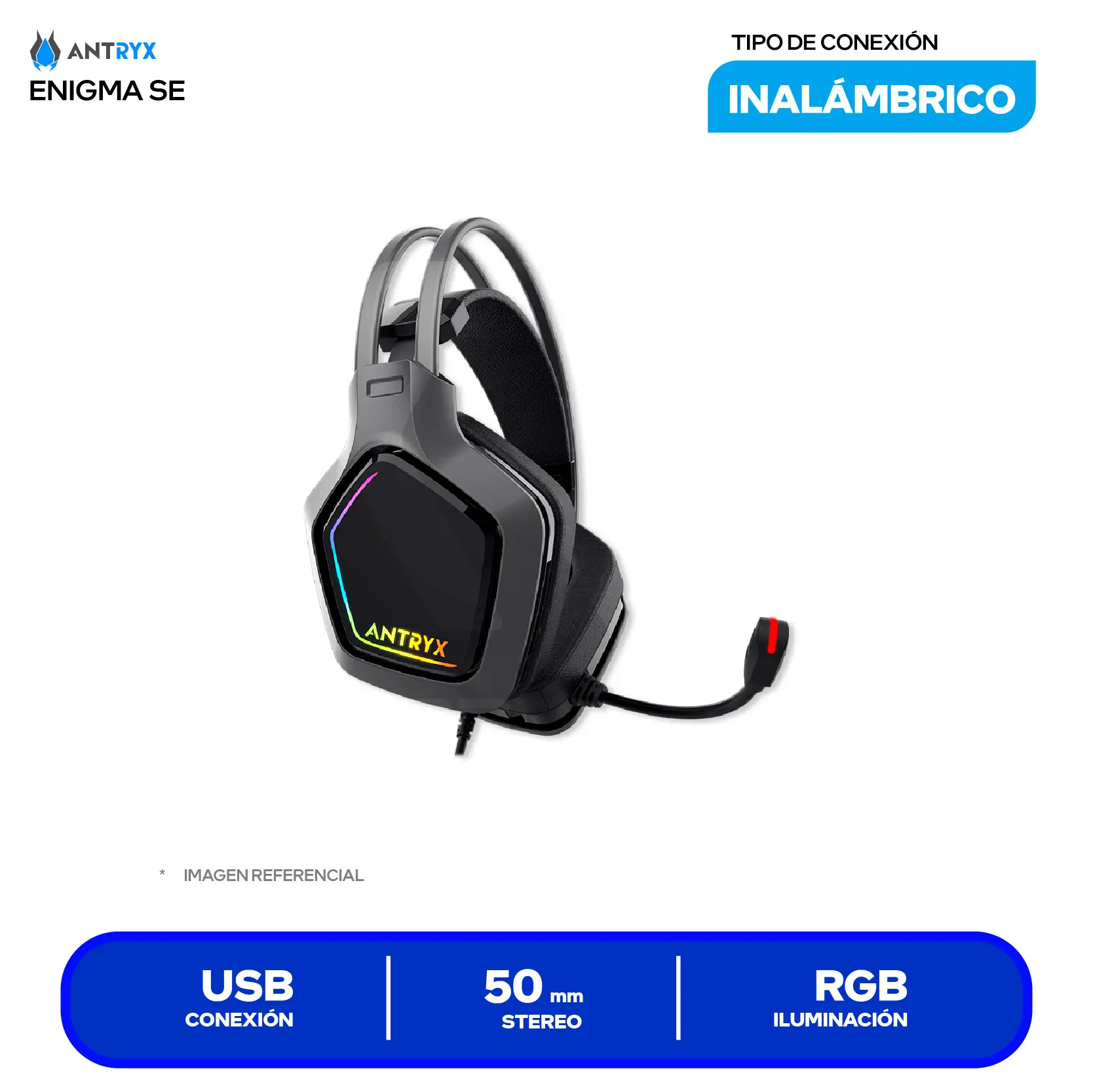 Audífono Gamer Antryx Enigma SE Gris (AGH-7320GR7) USB, RGB, Micrófono Integrado