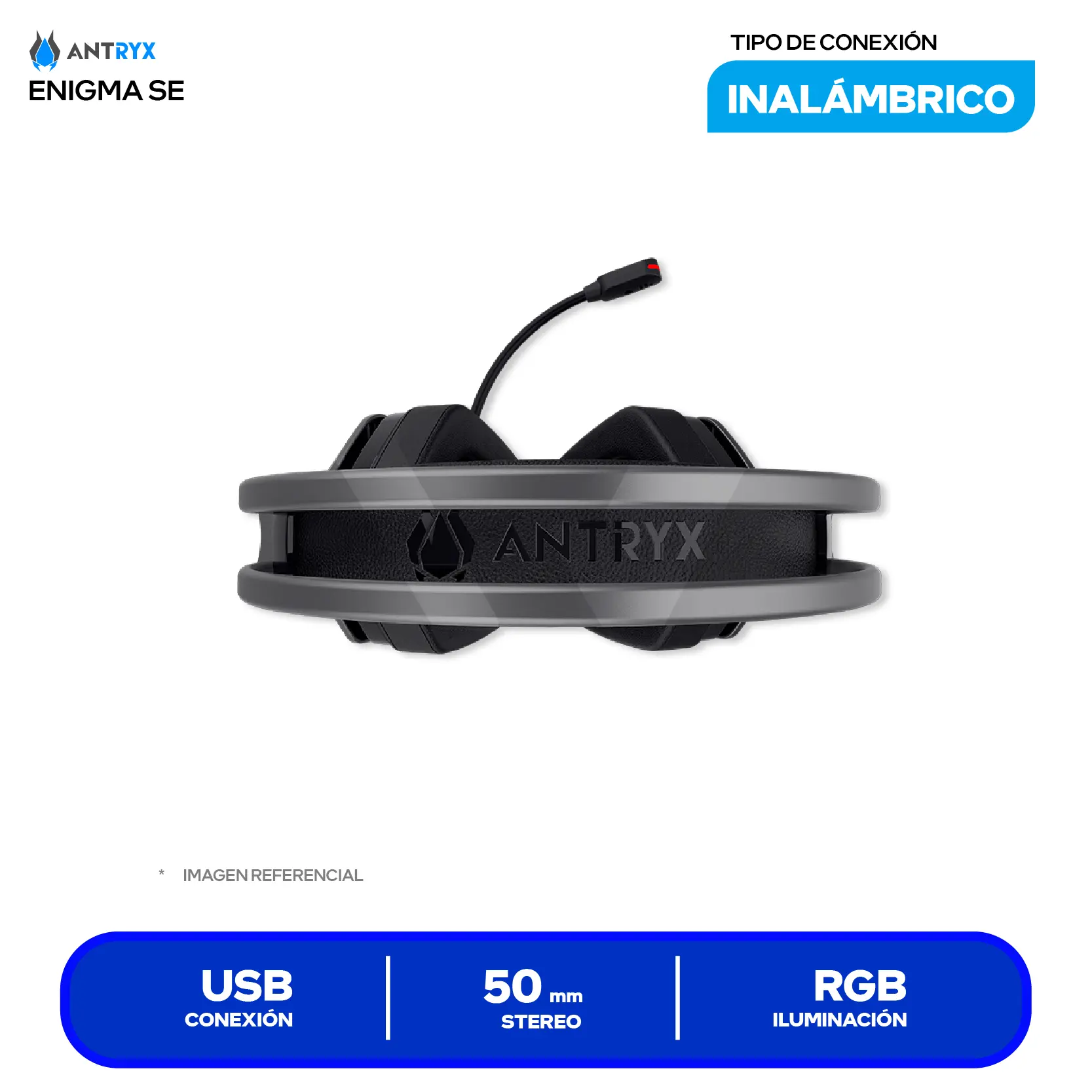 Audífono Gamer Antryx Enigma SE Gris (AGH-7320GR7) USB, RGB, Micrófono Integrado