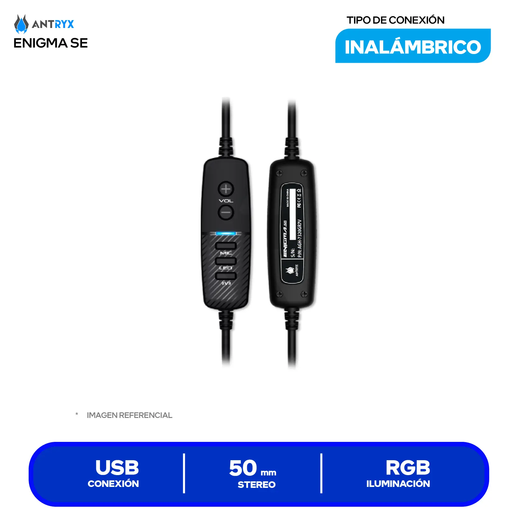 Audífono Gamer Antryx Enigma SE Gris (AGH-7320GR7) USB, RGB, Micrófono Integrado