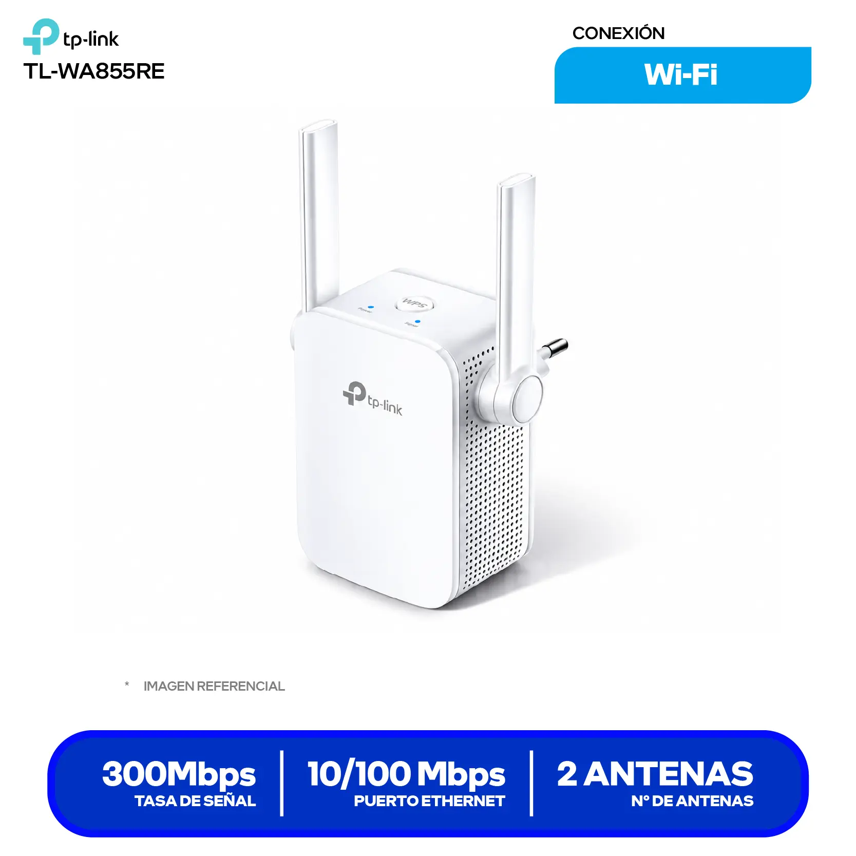 Repetidor Inalámbrico TP-Link TL-WA855RE (TL-WA855RE) 300 Mbps, 2.4 GHz, Doble Antena Externa