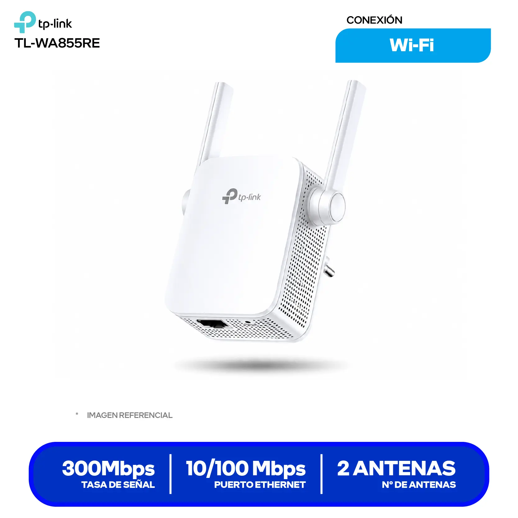 Repetidor Inalámbrico TP-Link TL-WA855RE (TL-WA855RE) 300 Mbps, 2.4 GHz, Doble Antena Externa