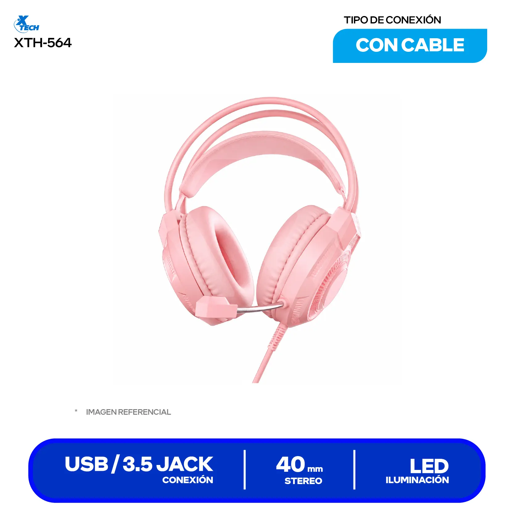 Audífono Gamer Xtech XTH-564 (XTH564), USB, Iluminación, Micrófono Integrada