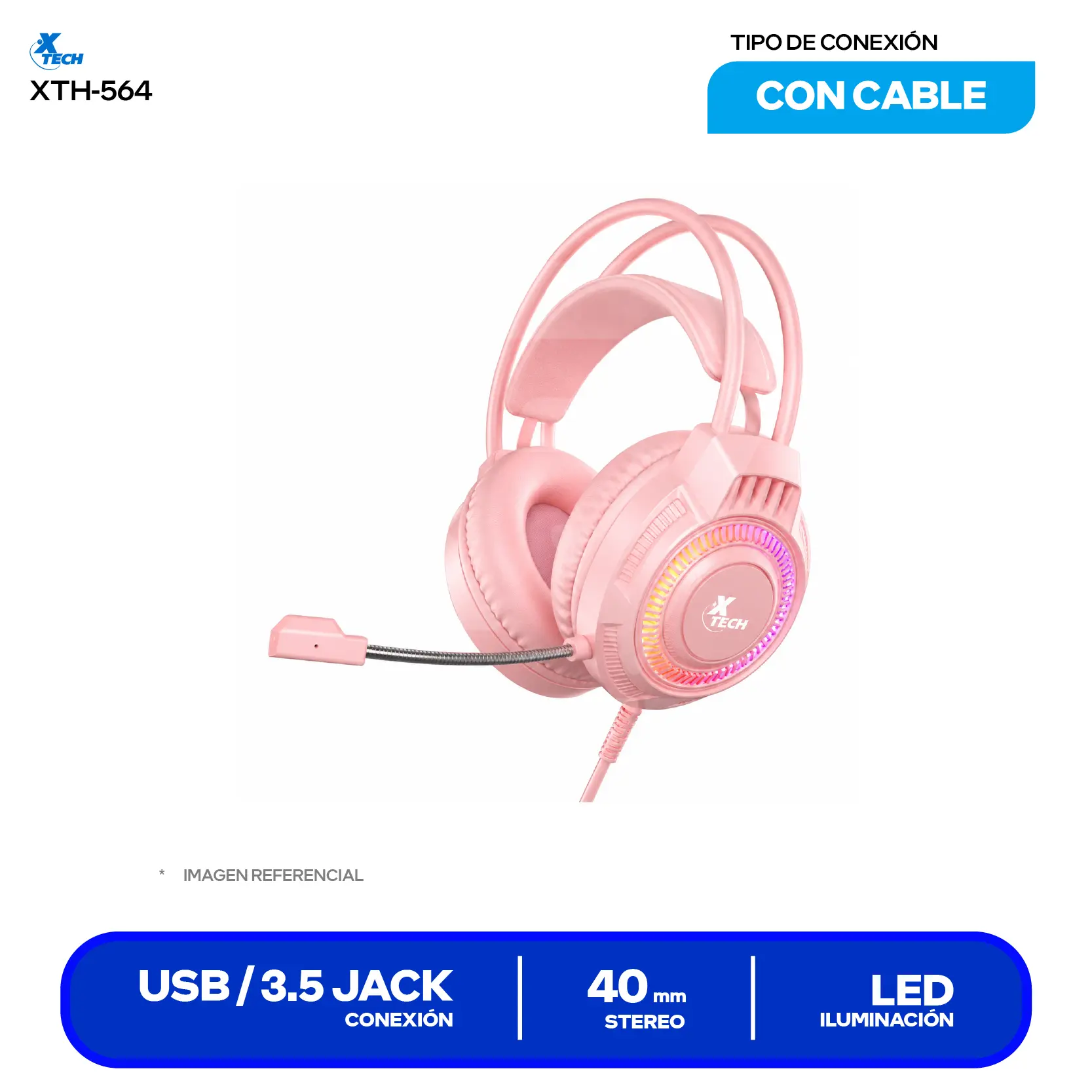Audífono Gamer Xtech XTH-564 (XTH564), USB, Iluminación, Micrófono Integrada