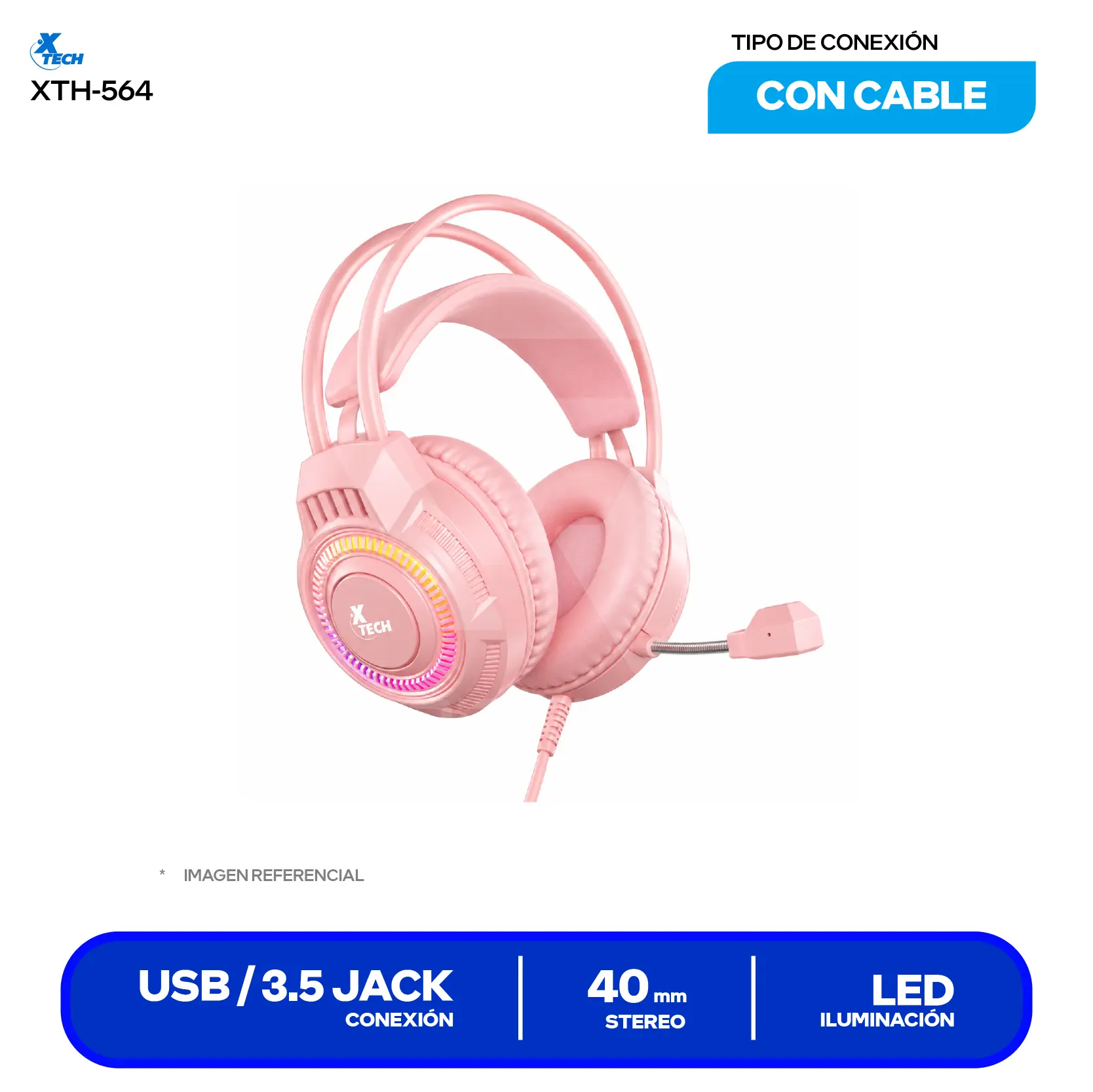 Audífono Gamer Xtech XTH-564 (XTH564), USB, Iluminación, Micrófono Integrada