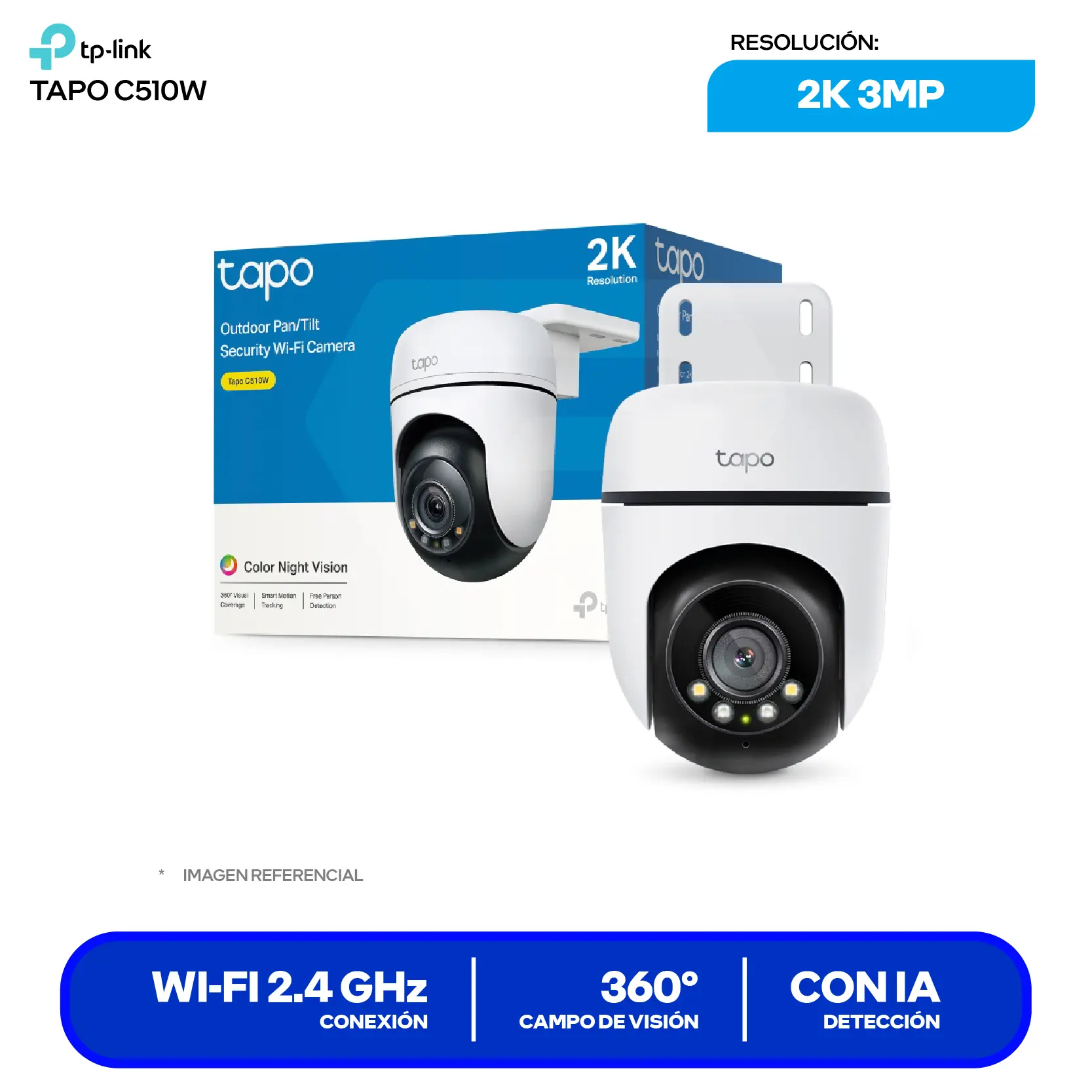 Cámara de Vigilancia TP-Link Tapo C510W Wi-Fi (C510W) 2K, 360°, Con Visión Nocturna