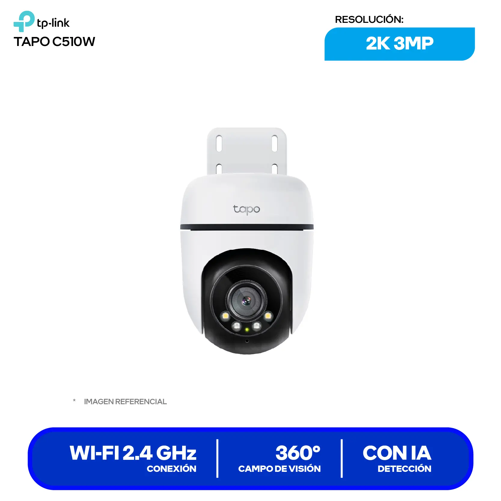 Cámara de Vigilancia TP-Link Tapo C510W Wi-Fi (C510W) 2K, 360°, Con Visión Nocturna