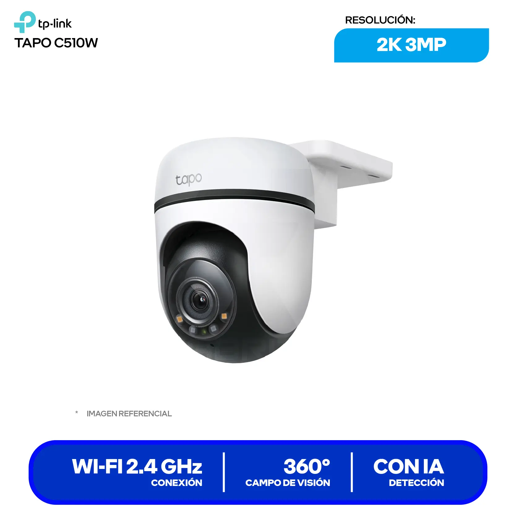 Cámara de Vigilancia TP-Link Tapo C510W Wi-Fi (C510W) 2K, 360°, Con Visión Nocturna