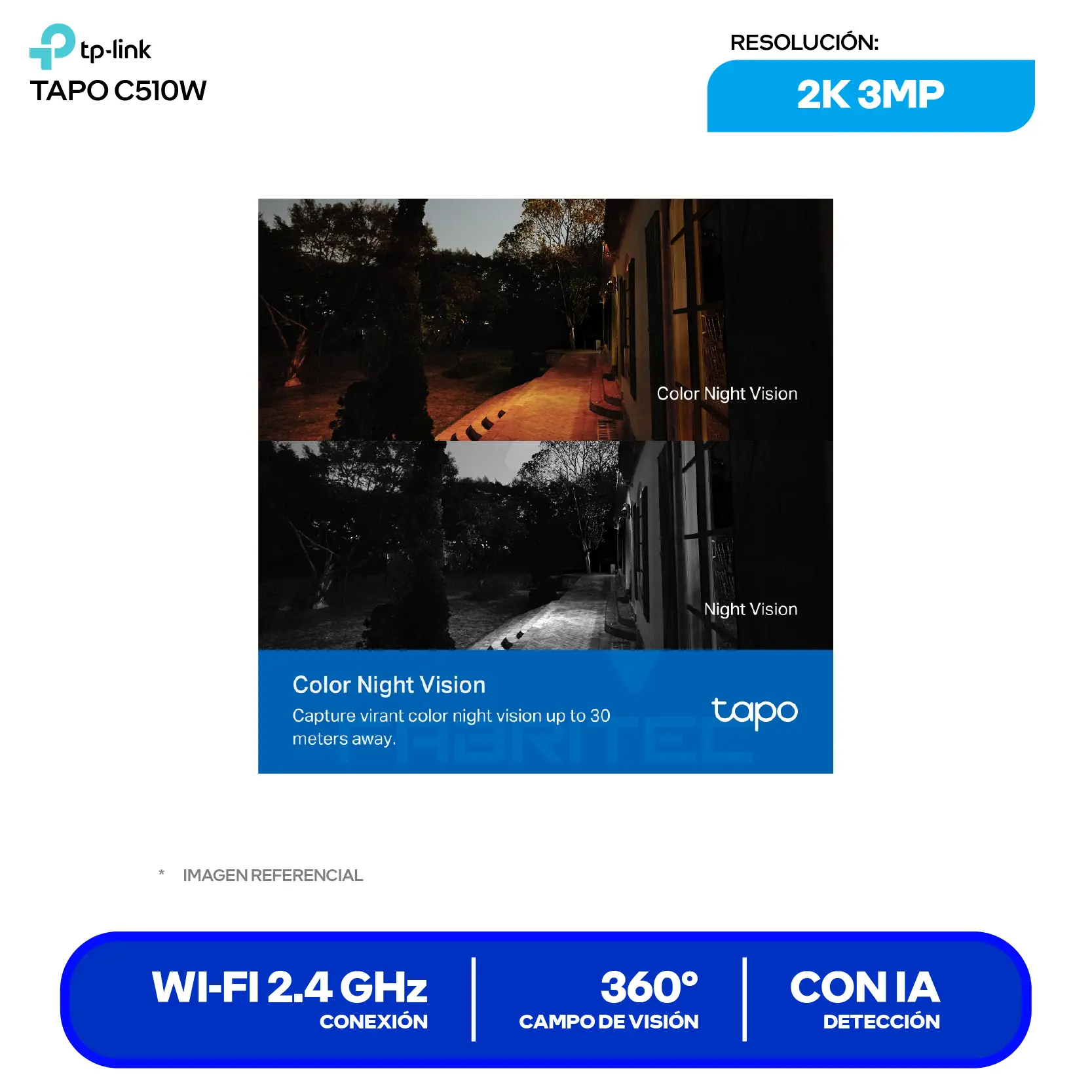 Cámara de Vigilancia TP-Link Tapo C510W Wi-Fi (C510W) 2K, 360°, Con Visión Nocturna