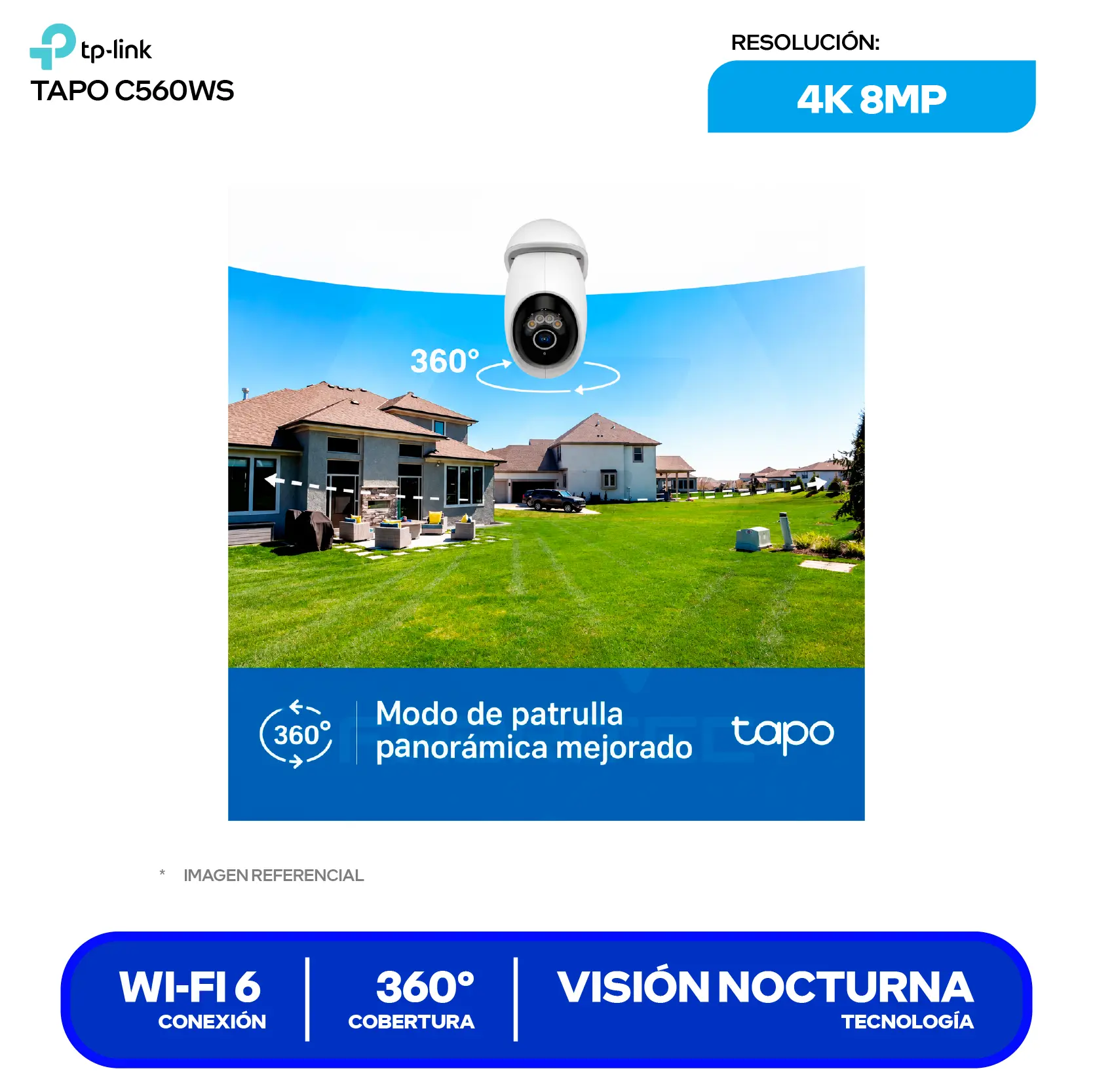 Cámara de Vigilancia TP-Link Tapo C560WS Wi-Fi/Ethernet (C560WS) 4K, 360°, Visión Nocturna