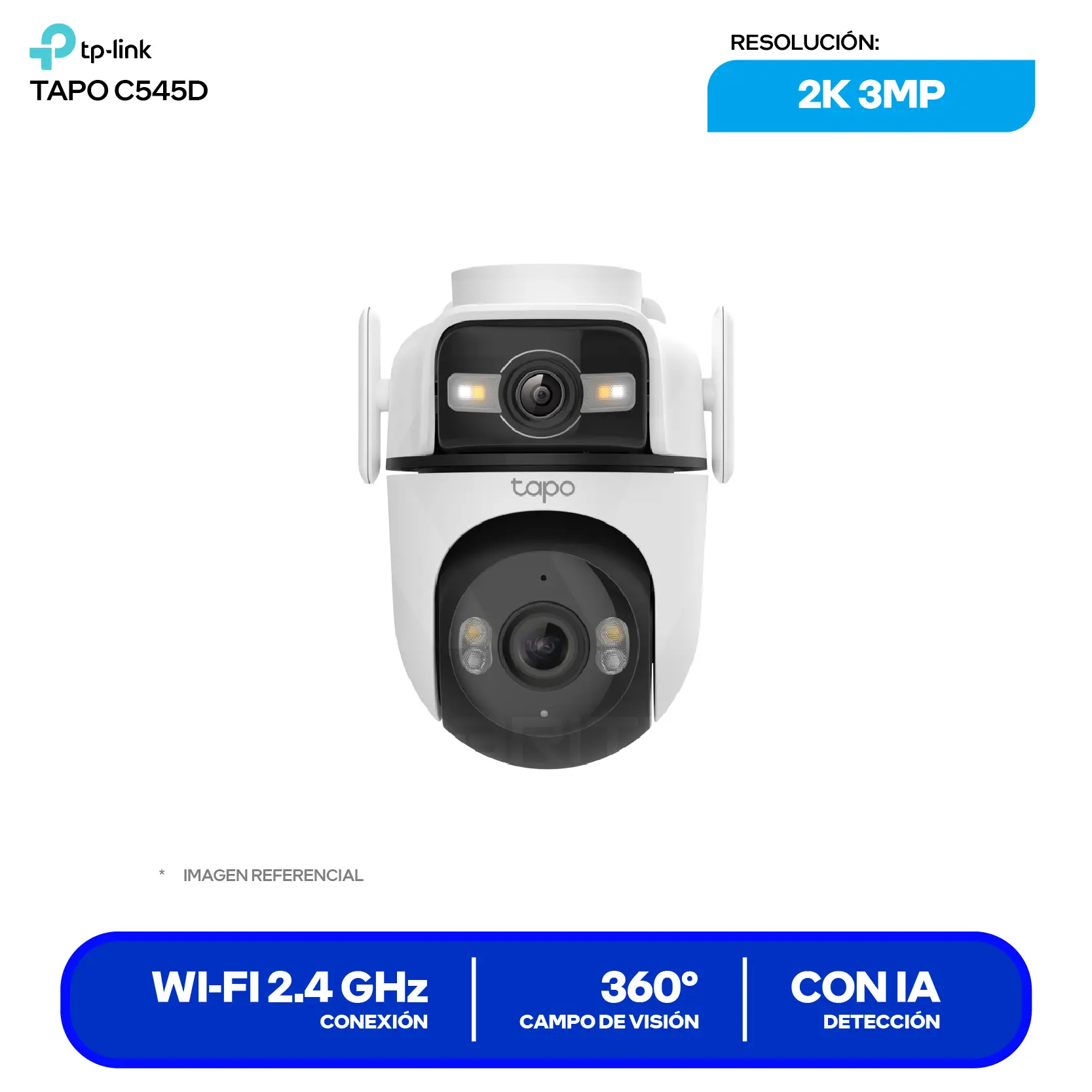 Cámara de Vigilancia Dual TP-Link Tapo C545D Wi-Fi/Ethernet (01770500260) 2K Dual, 360°, Con Visión Nocturna