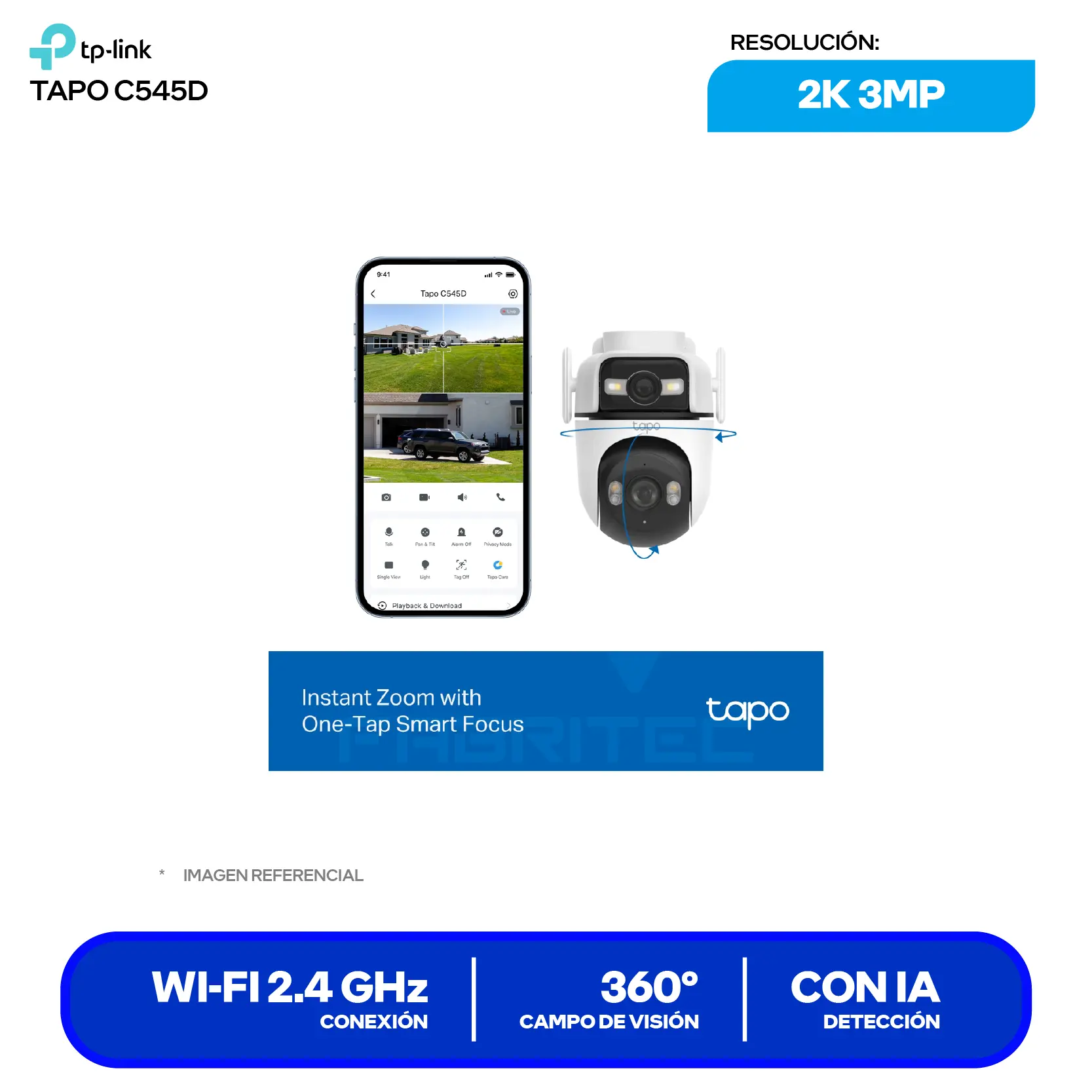 Cámara de Vigilancia Dual TP-Link Tapo C545D Wi-Fi/Ethernet (01770500260) 2K Dual, 360°, Con Visión Nocturna