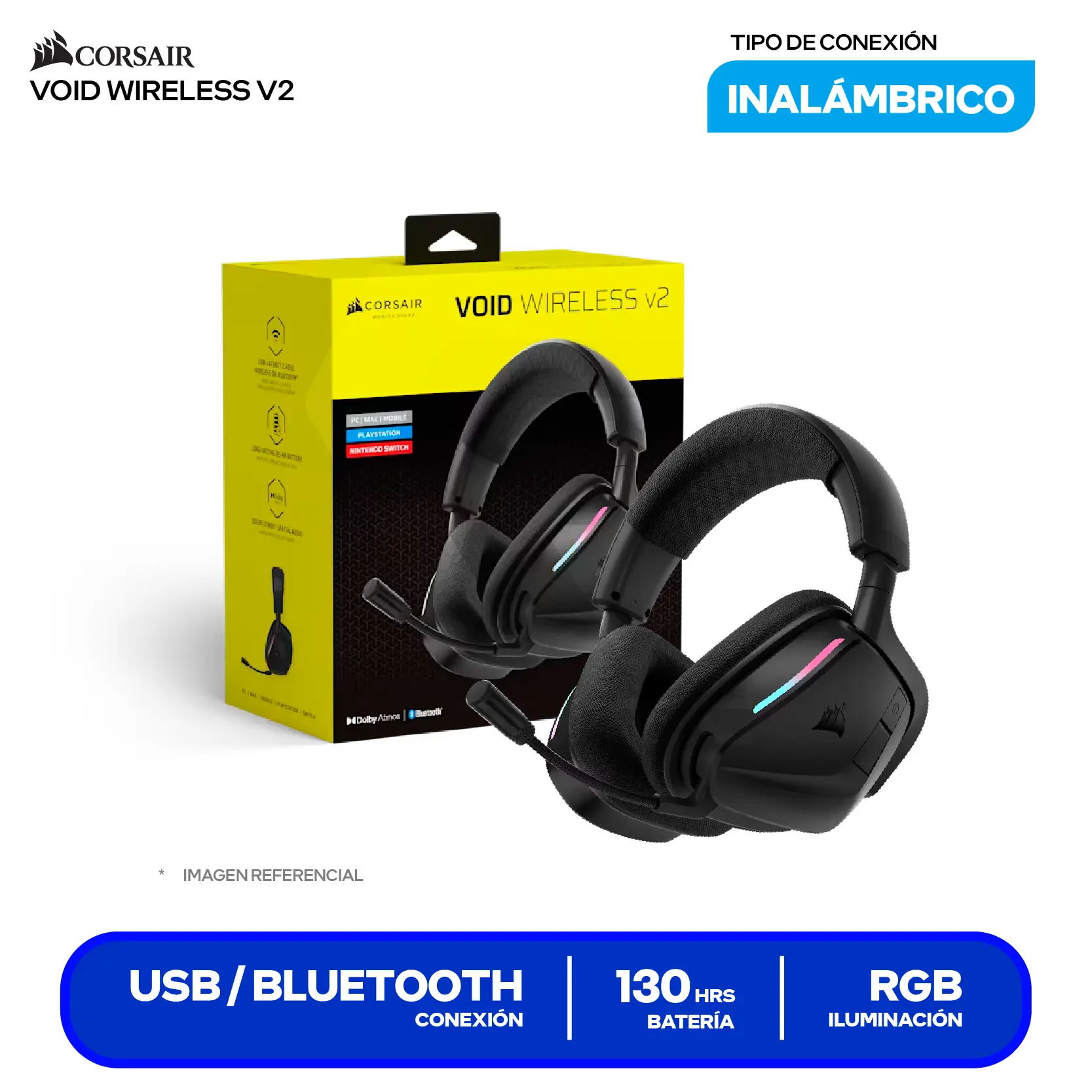 Audífono Gamer Corsair VOID Wireless V2 Negro (CA-9011379-WW), Bluetooth, Micrófono Integrado