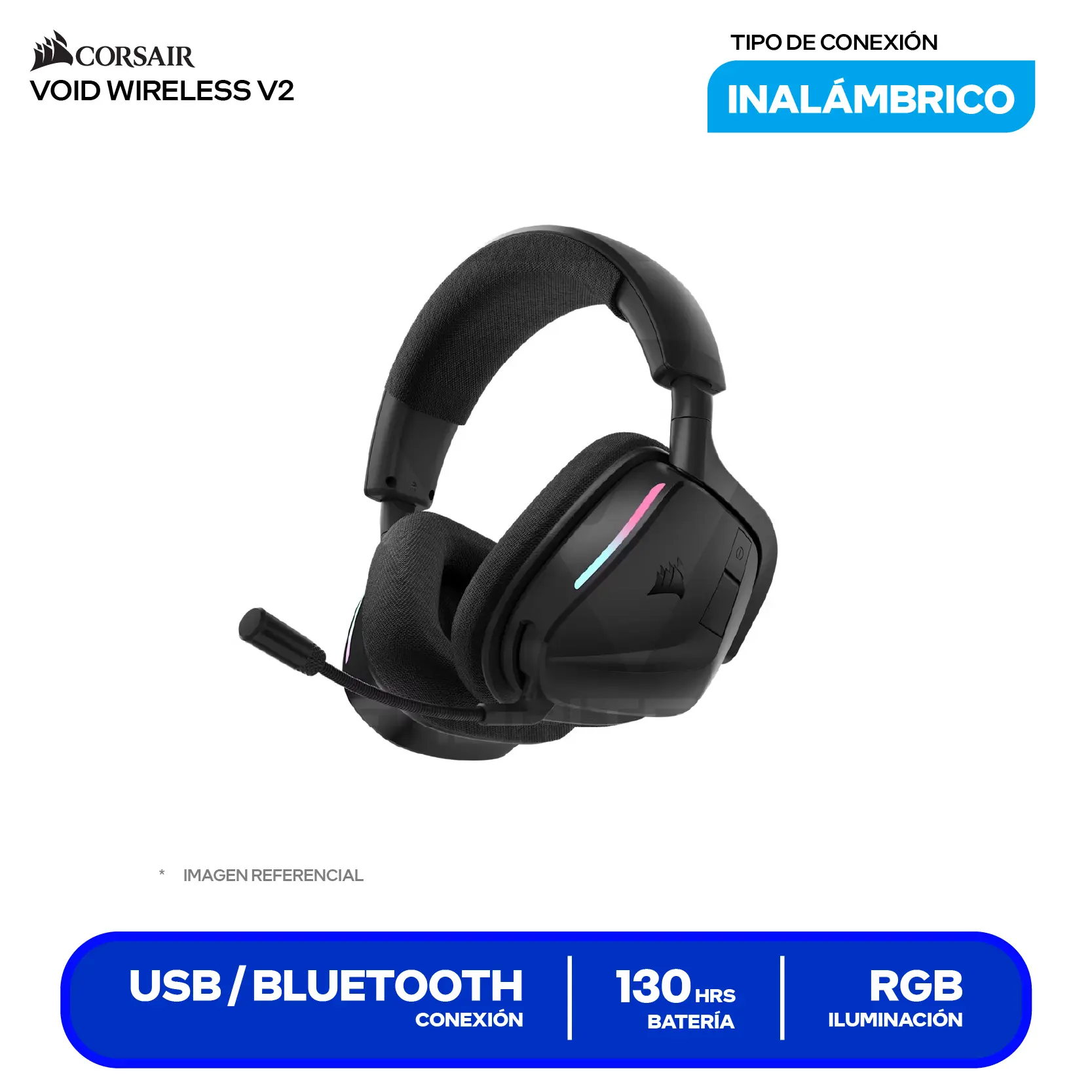 Audífono Gamer Corsair VOID Wireless V2 Negro (CA-9011379-WW), Bluetooth, Micrófono Integrado
