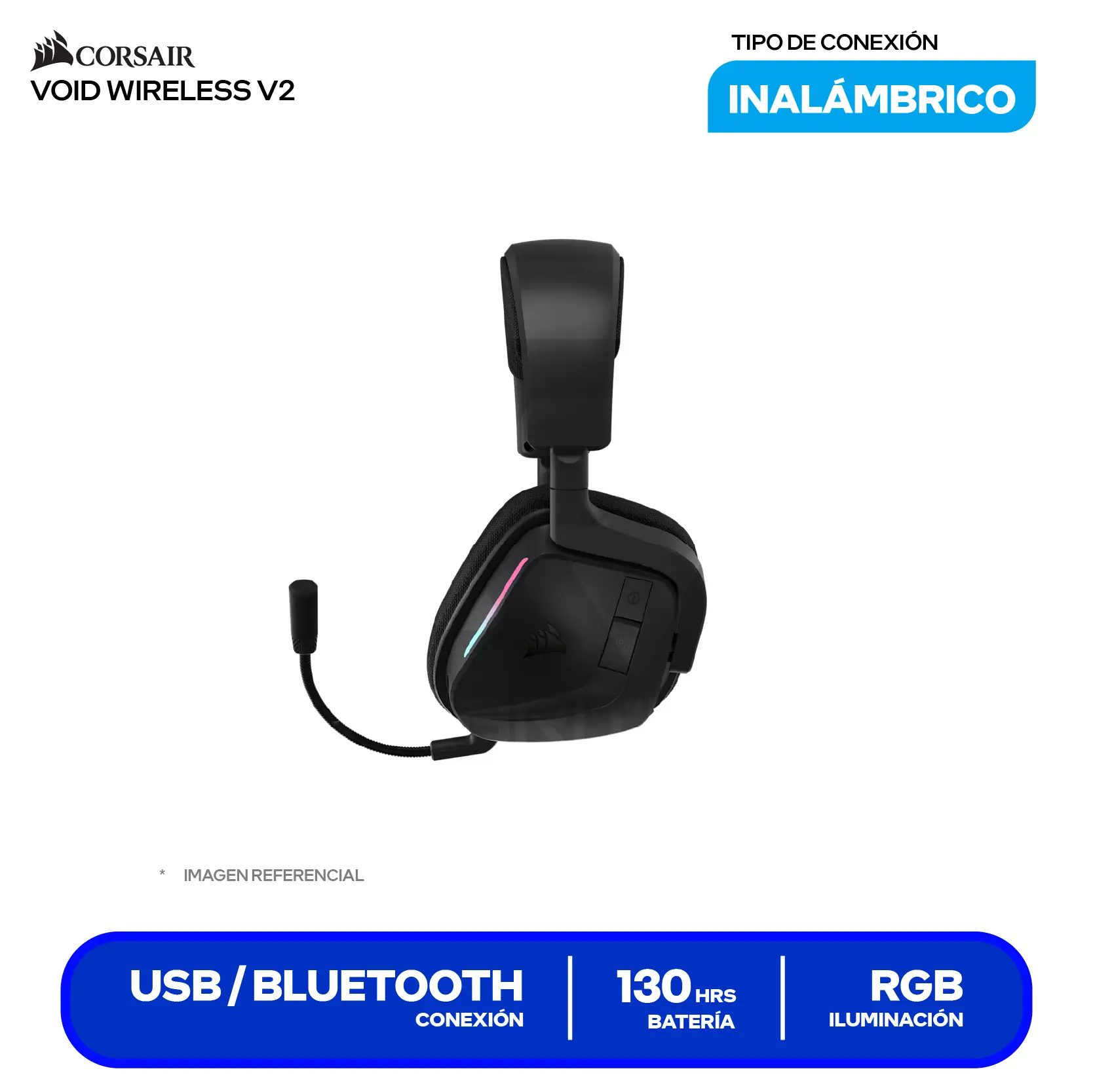Audífono Gamer Corsair VOID Wireless V2 Negro (CA-9011379-WW), Bluetooth, Micrófono Integrado