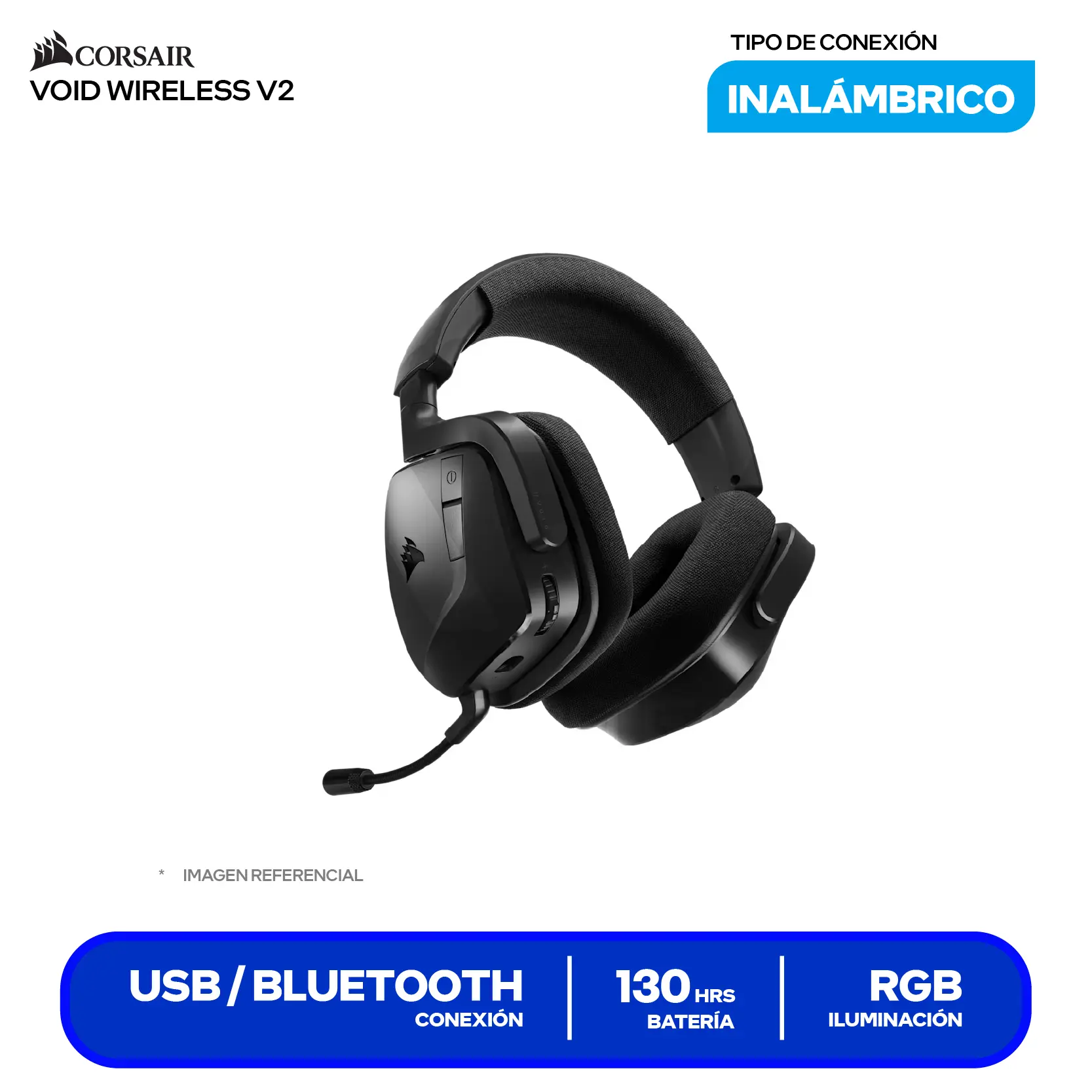 Audífono Gamer Corsair VOID Wireless V2 Negro (CA-9011379-WW), Bluetooth, Micrófono Integrado