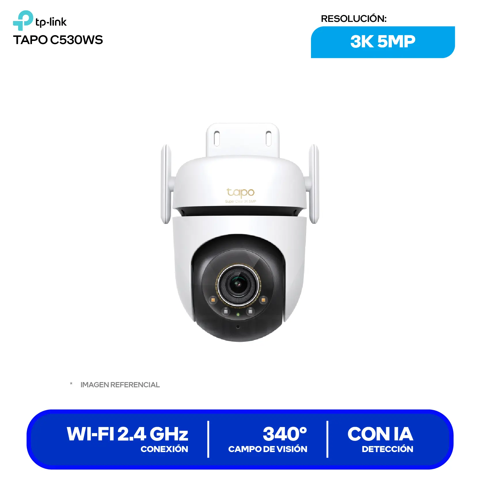 Cámara de Vigilancia TP-Link Tapo C530WS Wi-Fi/Ethernet (0170500880) 3K 5MP, 360°, Con Visión Nocturna