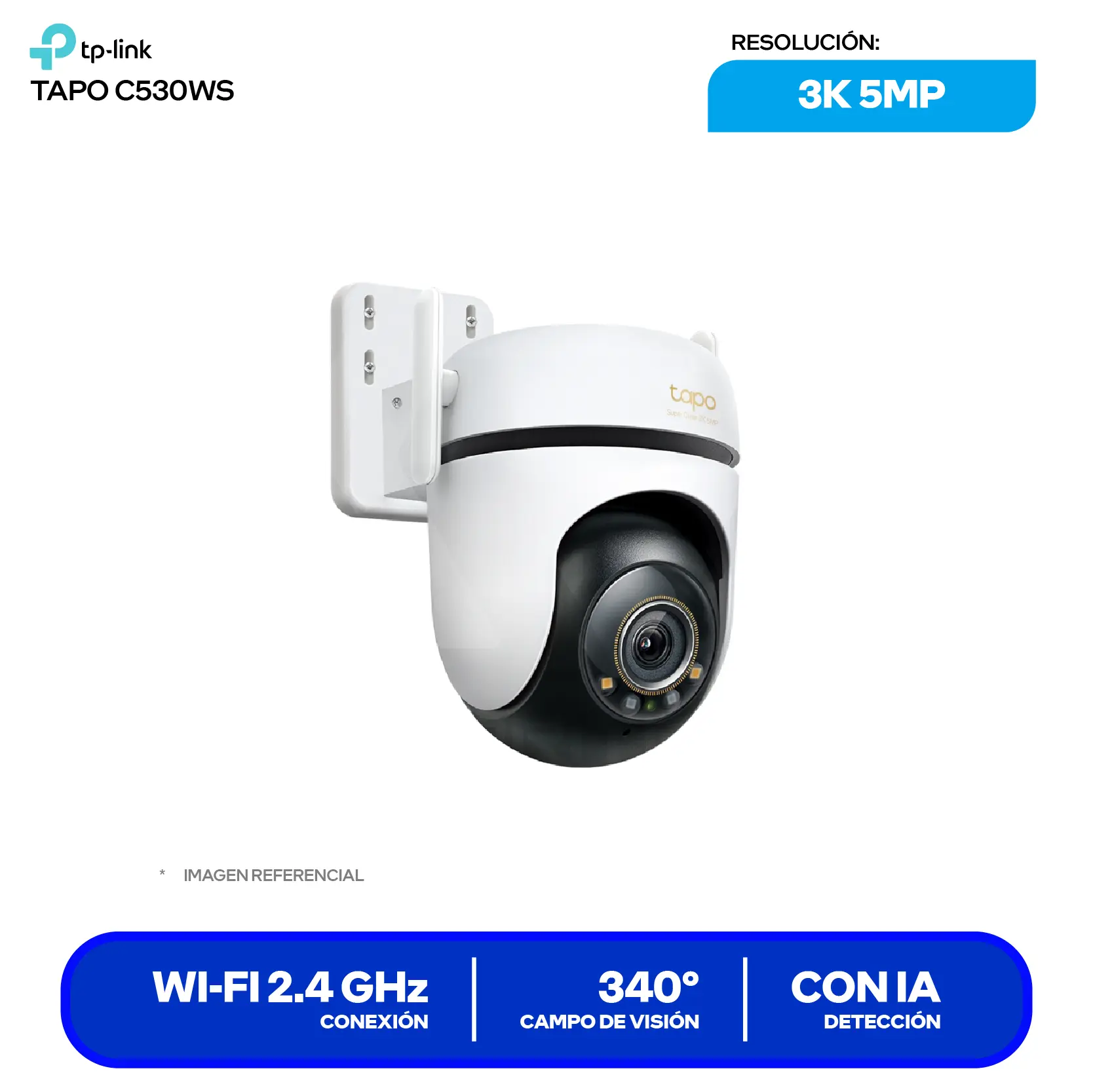 Cámara de Vigilancia TP-Link Tapo C530WS Wi-Fi/Ethernet (0170500880) 3K 5MP, 360°, Con Visión Nocturna