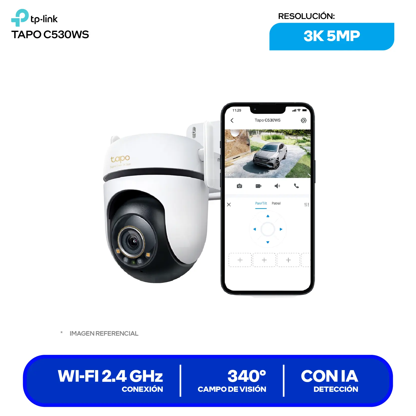 Cámara de Vigilancia TP-Link Tapo C530WS Wi-Fi/Ethernet (0170500880) 3K 5MP, 360°, Con Visión Nocturna