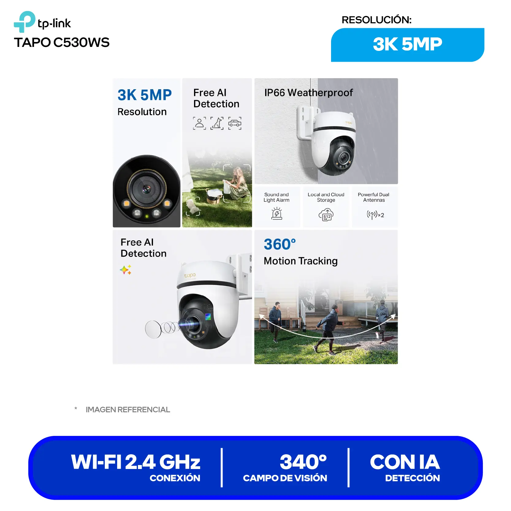 Cámara de Vigilancia TP-Link Tapo C530WS Wi-Fi/Ethernet (0170500880) 3K 5MP, 360°, Con Visión Nocturna
