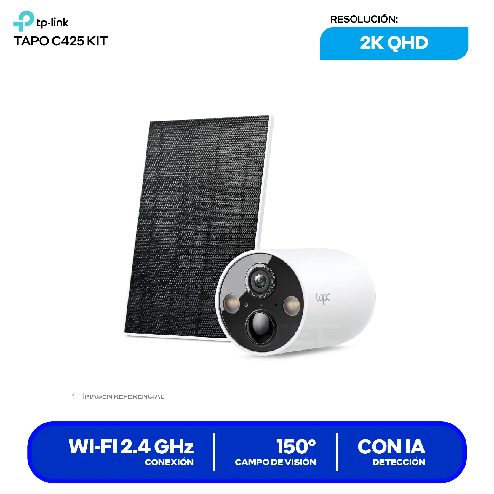 Cámara de Vigilancia con Panel Solar TP-Link Tapo C425 Kit Wi-Fi (0170500942) QHD 4MP, 150°, Con Visión Nocturna
