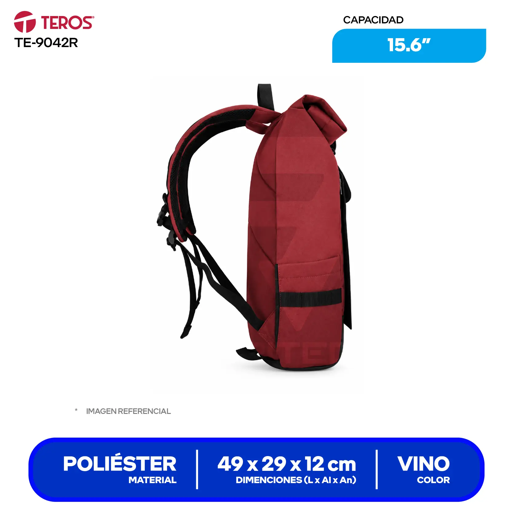 Mochila Teros (TE-9042R) Vino C/ Negro, 15.6"