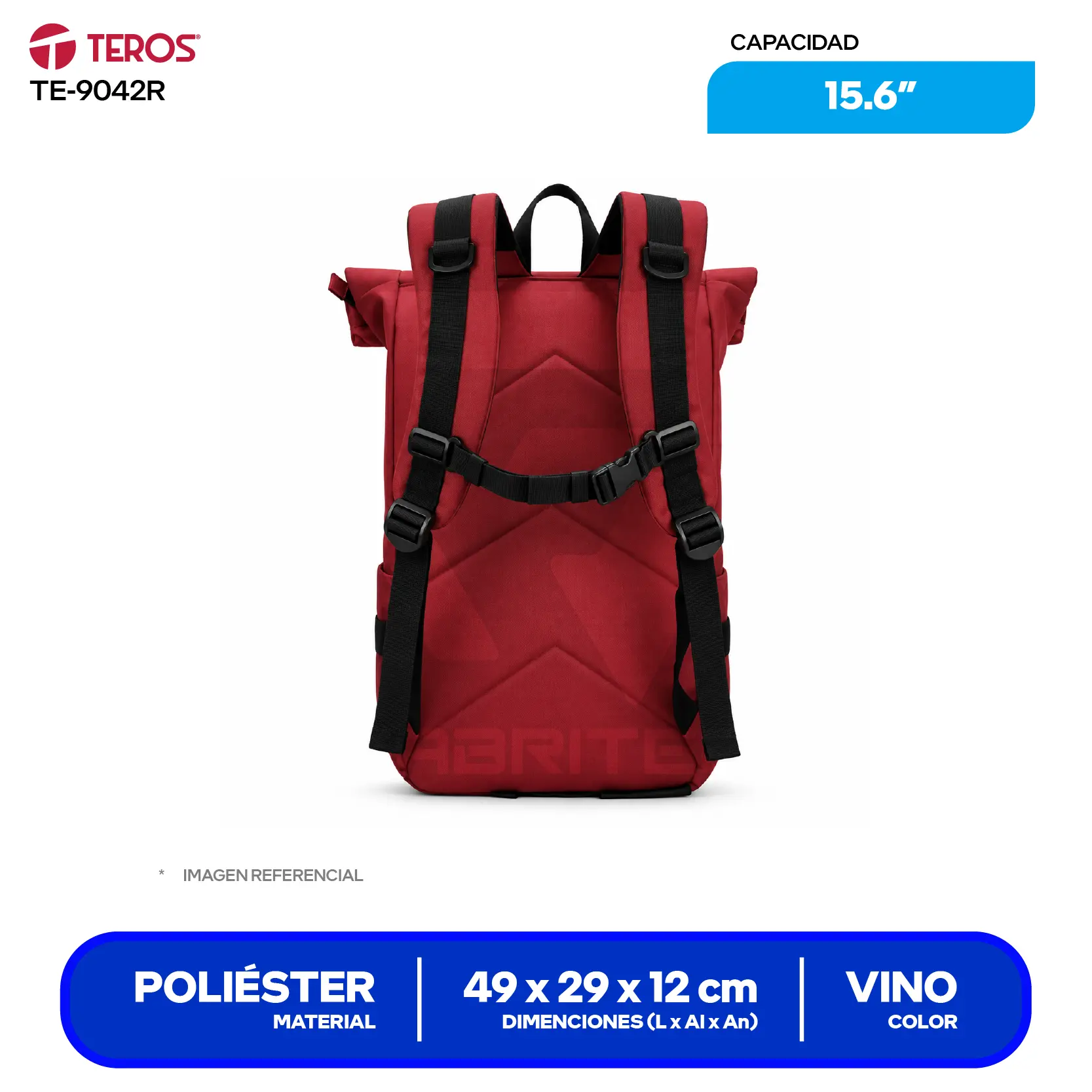 Mochila Teros (TE-9042R) Vino C/ Negro, 15.6"