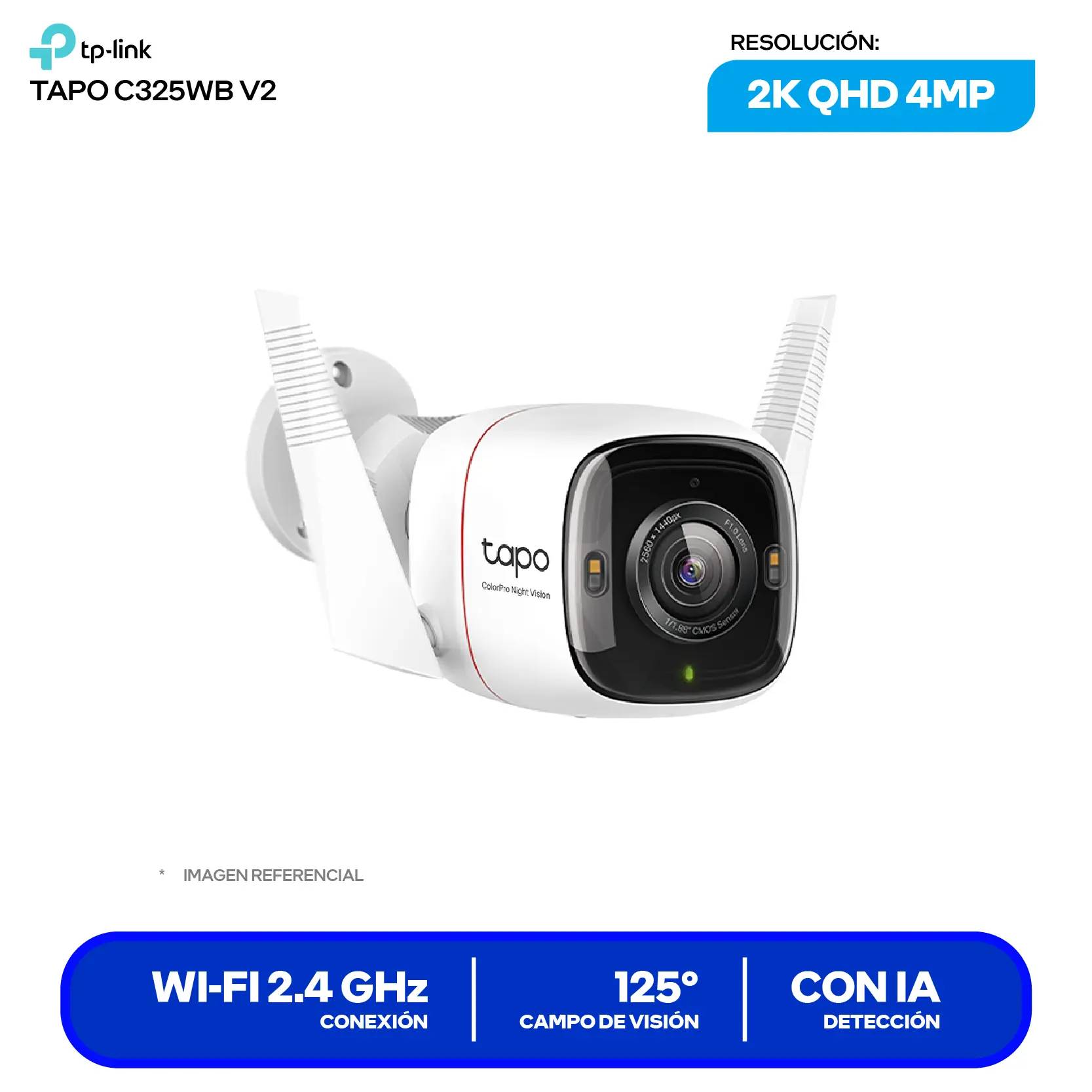 Cámara de Vigilancia TP-Link Tapo C325WB Wi-Fi/Ethernet (0170500965) QHD 4MP, 127°, Con Visión Nocturna