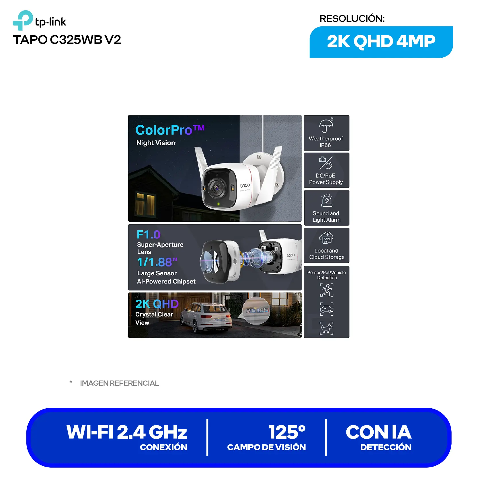 Cámara de Vigilancia TP-Link Tapo C325WB Wi-Fi/Ethernet (0170500965) QHD 4MP, 127°, Con Visión Nocturna
